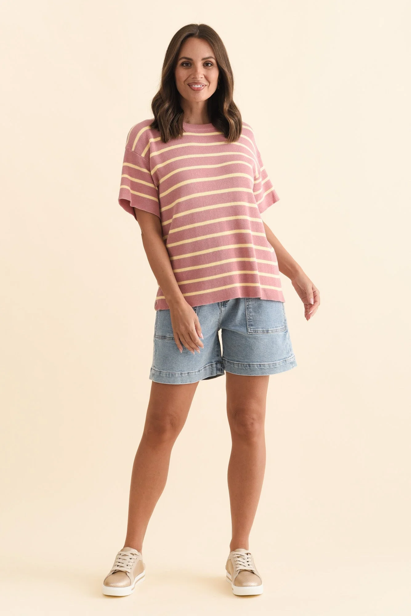 Fabian Blush Stripe Cotton Knit Top - Image 6