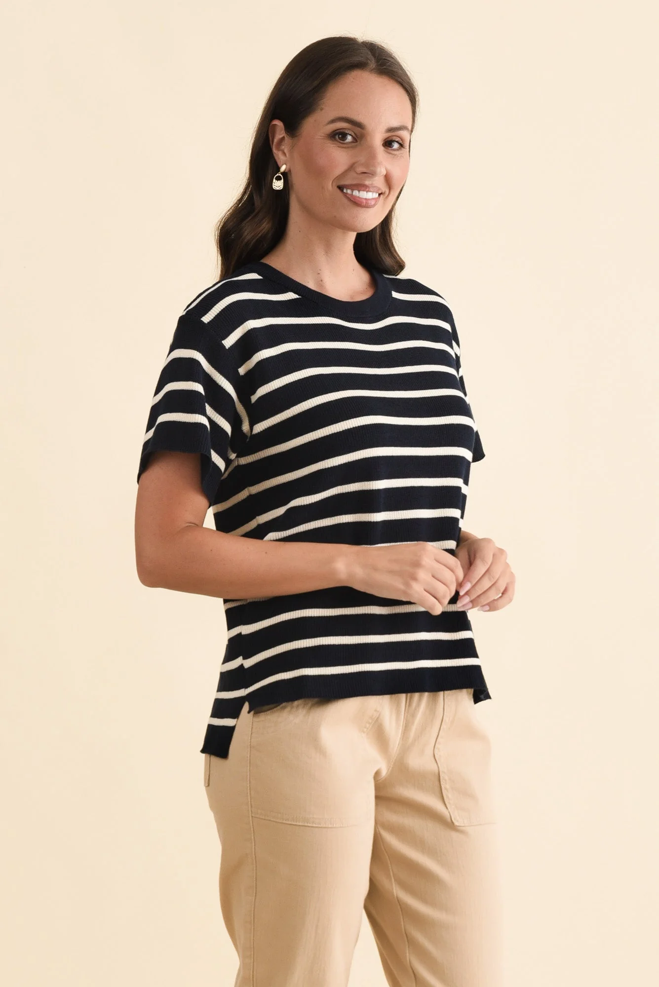 Fabian Navy Stripe Cotton Knit Top - Image 3