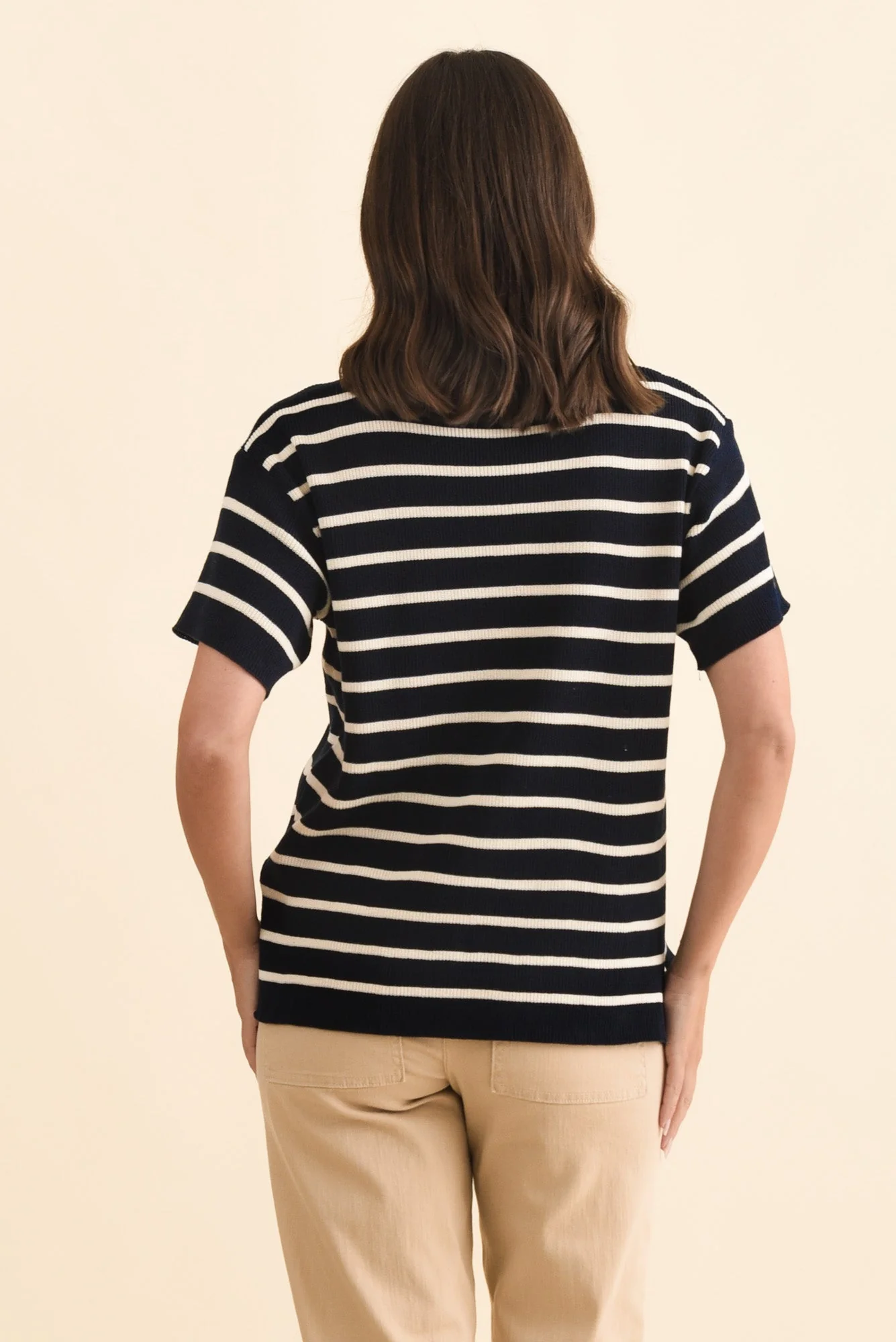 Fabian Navy Stripe Cotton Knit Top - Image 4