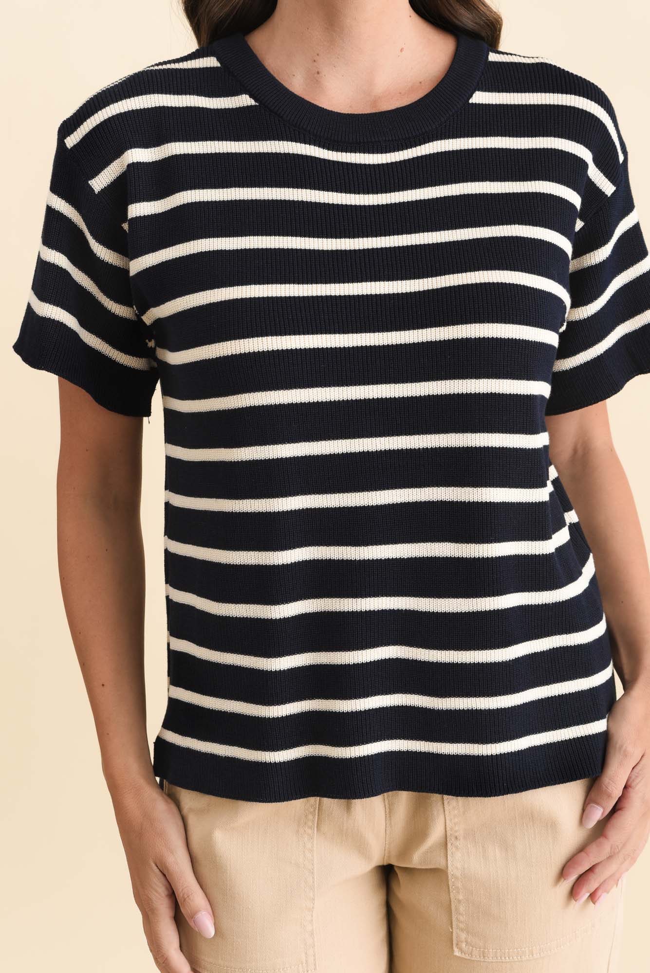 Fabian Navy Stripe Cotton Knit Top - Image 5