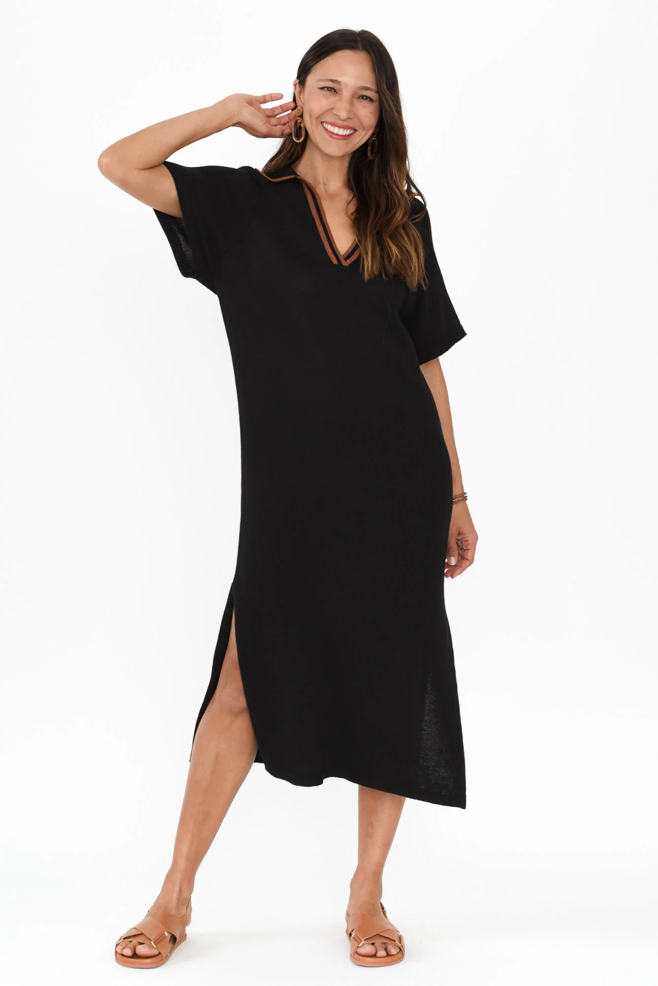 Fabiola Black Contrast Knit Dress - Image 3