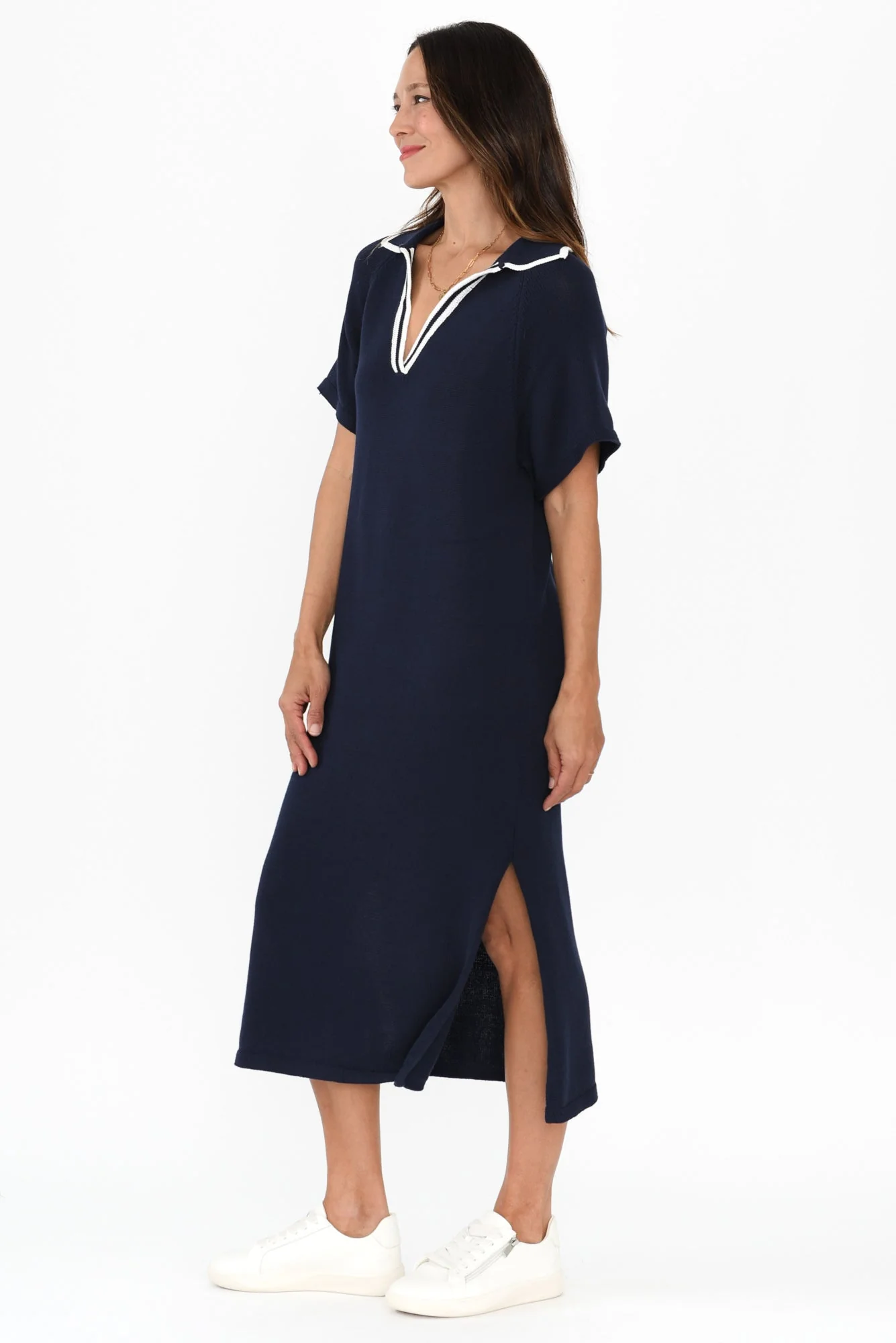 Fabiola Navy Contrast Knit Dress - Image 3