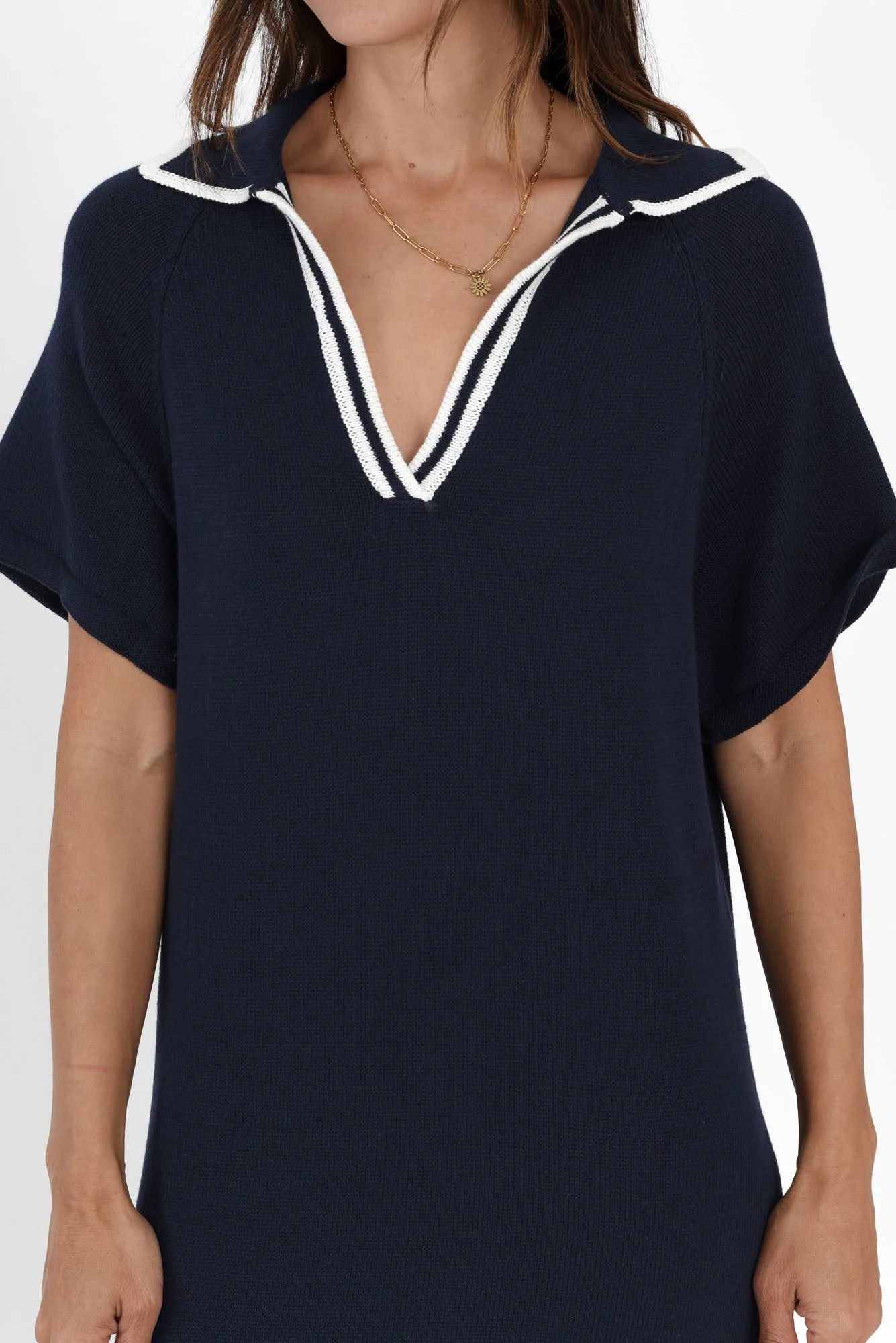 Fabiola Navy Contrast Knit Dress - Image 5