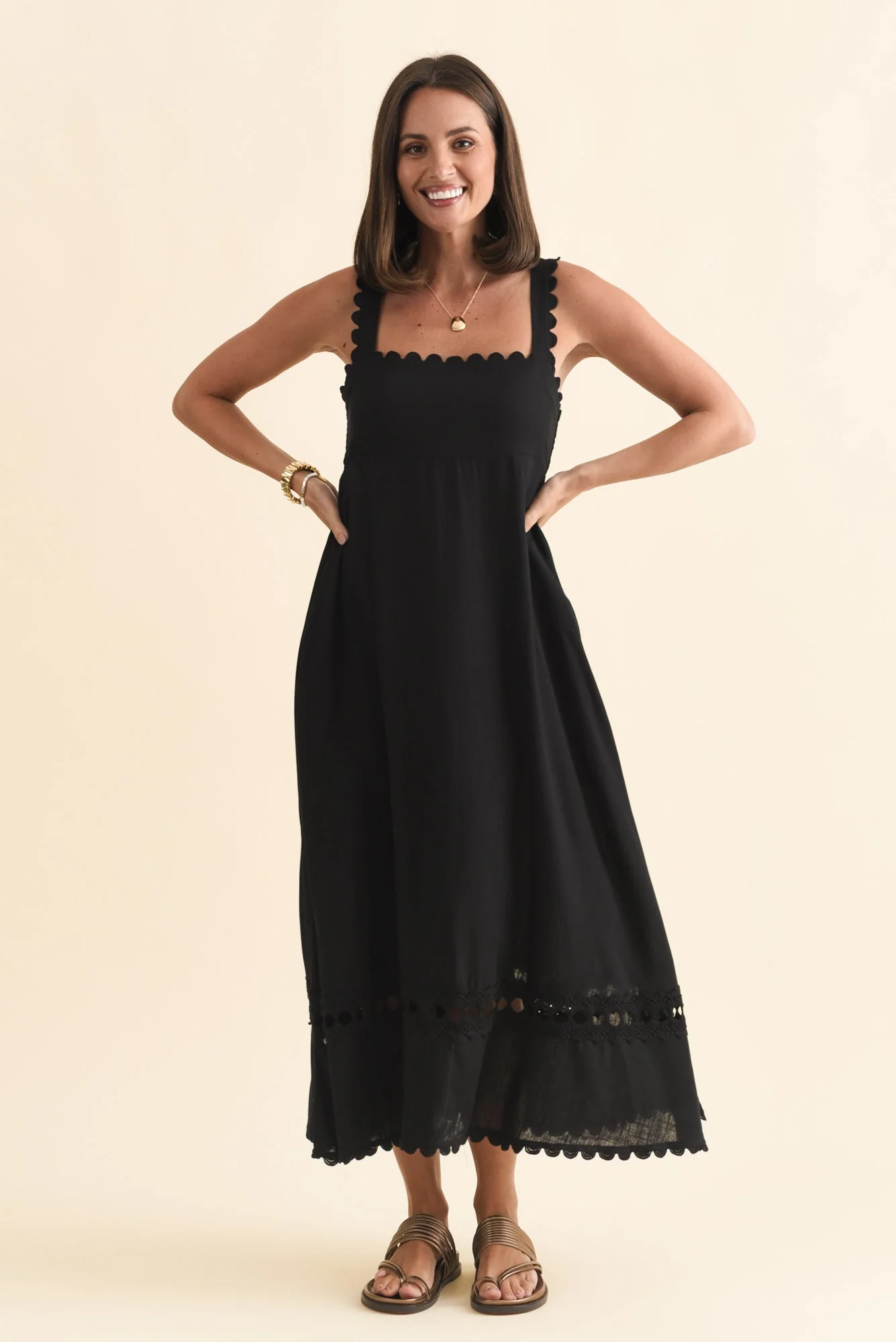 Falice Black Contrast Linen Blend Dress - Image 2