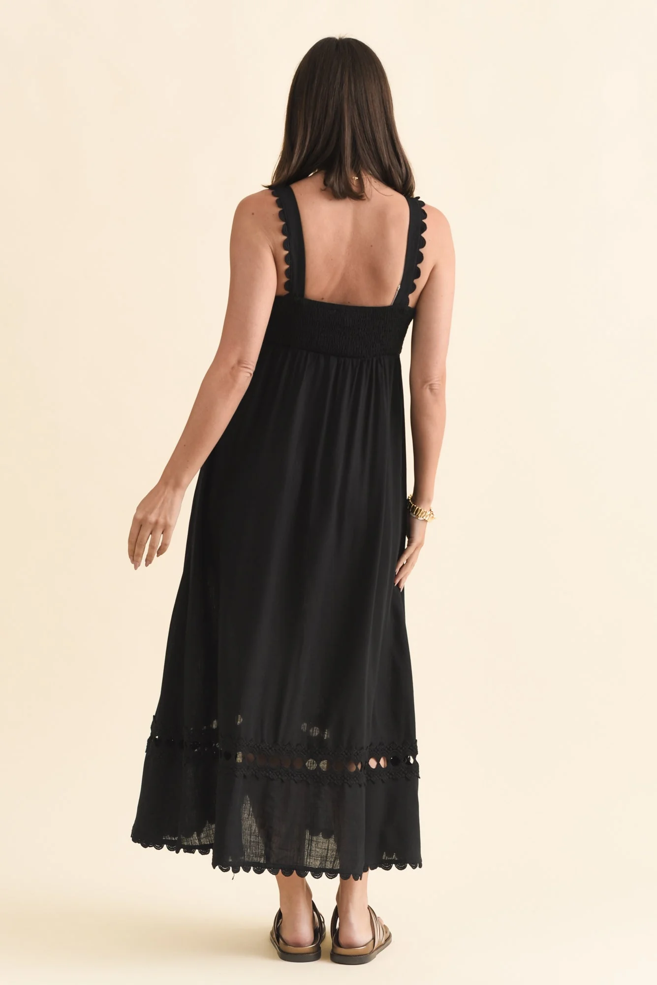 Falice Black Contrast Linen Blend Dress - Image 4