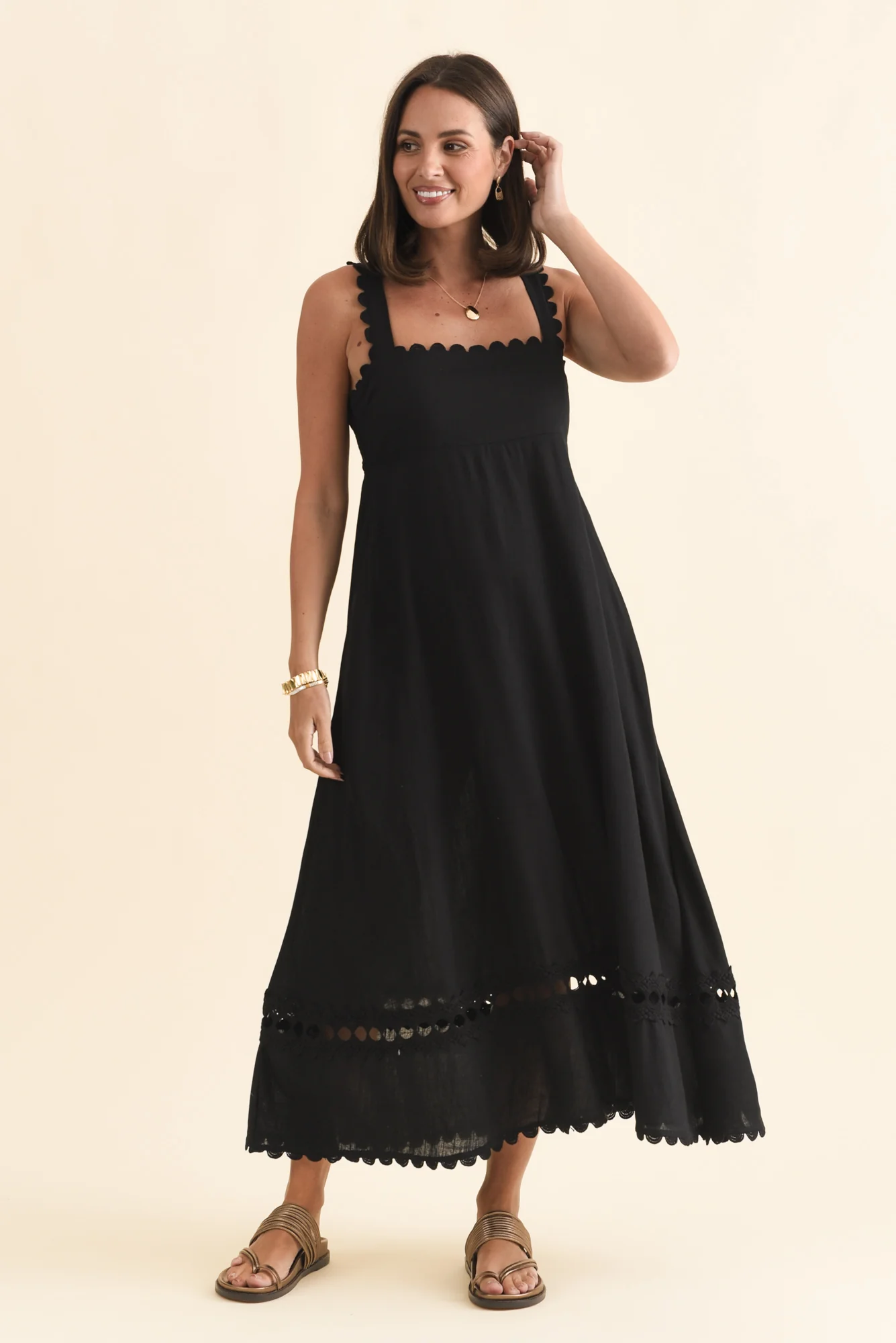 Falice Black Contrast Linen Blend Dress - Image 6