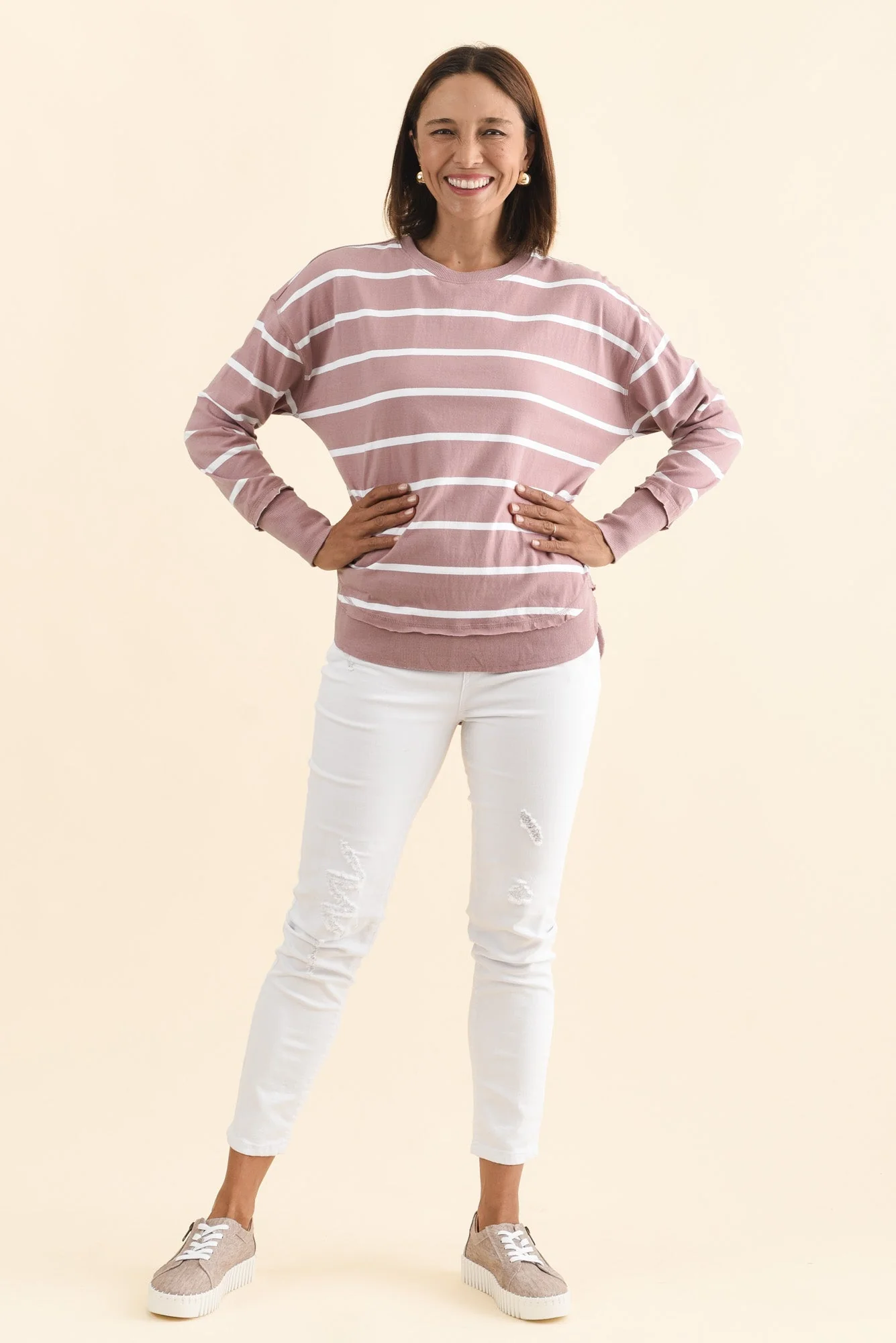 Farrah Blush Stripe Cotton Long Sleeve Top - Image 2