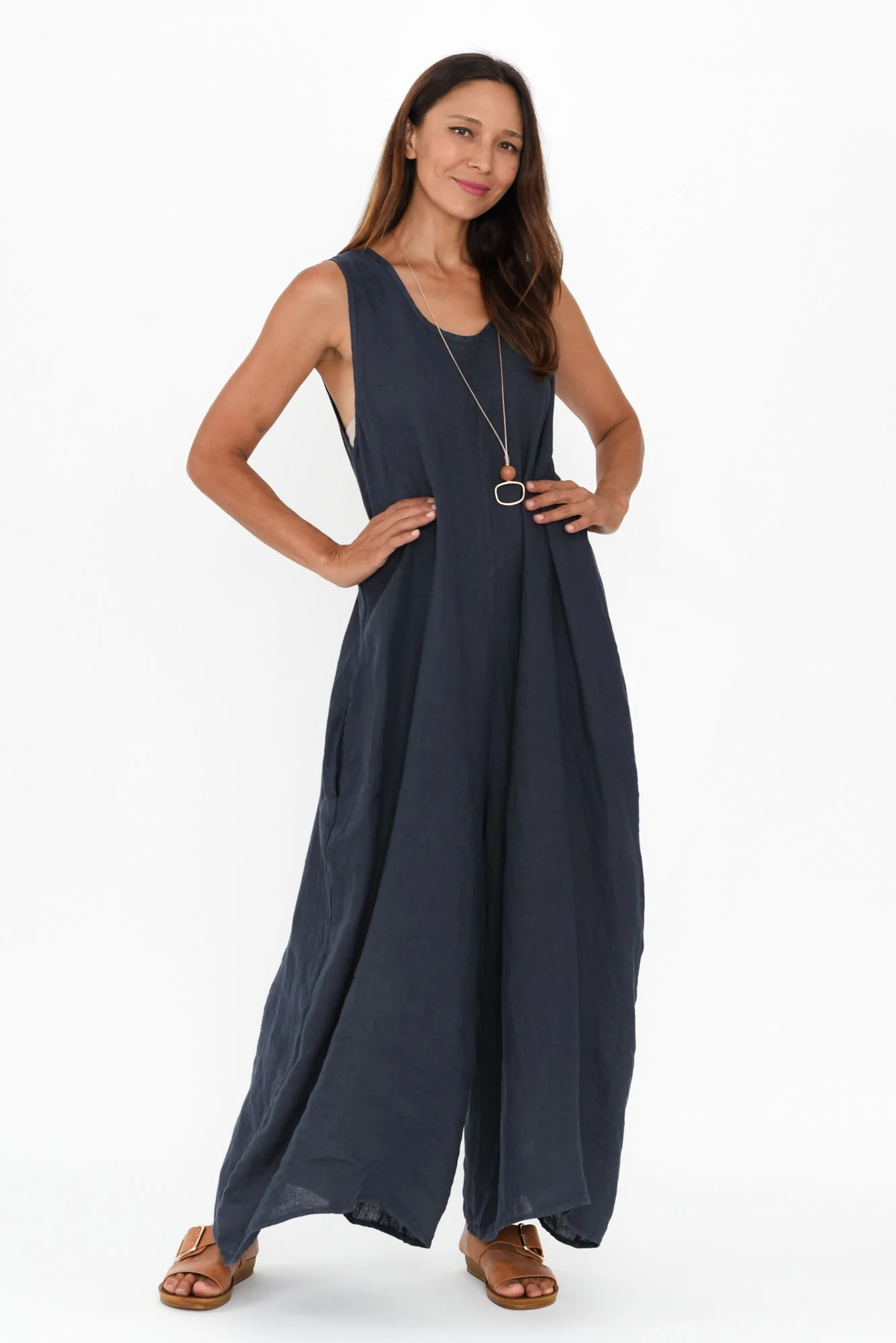 Fay Navy Linen Jumpsuit - Image 2