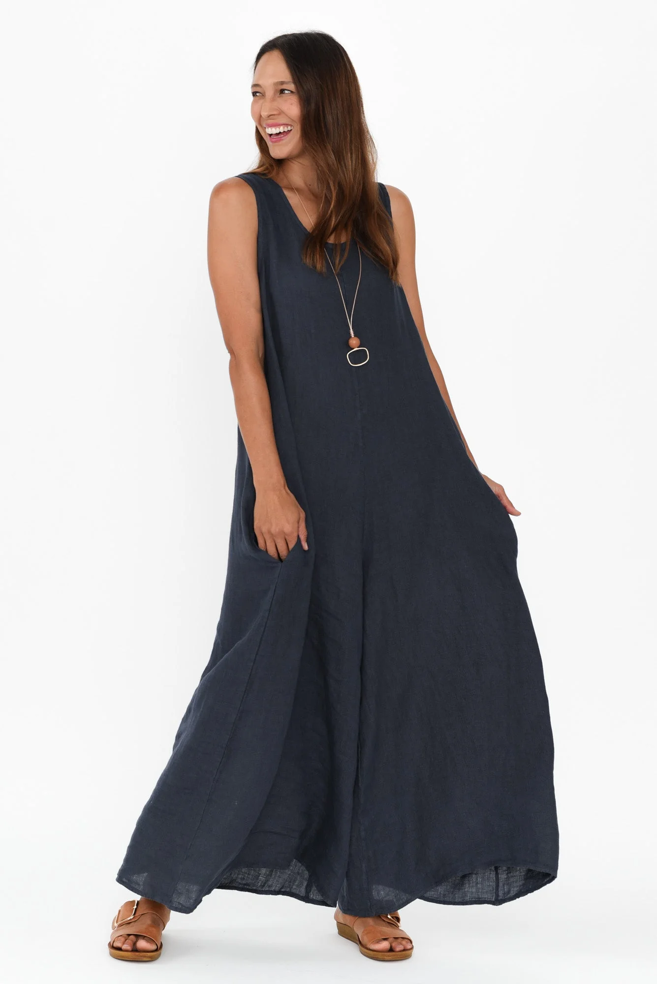 Fay Navy Linen Jumpsuit - Image 6
