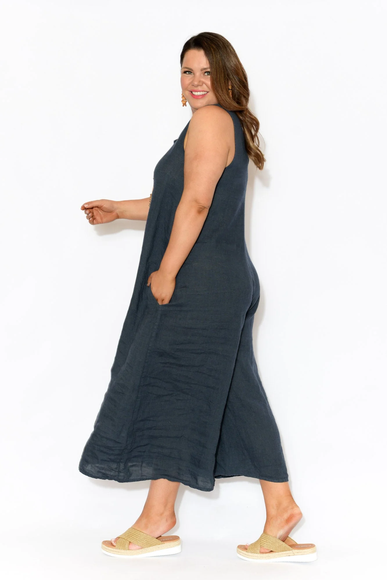 Fay Navy Linen Jumpsuit - Image 9