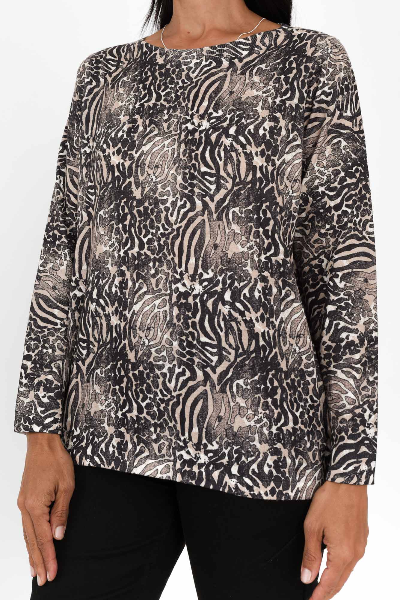 Felice Black Animal Long Sleeve Top - Image 5