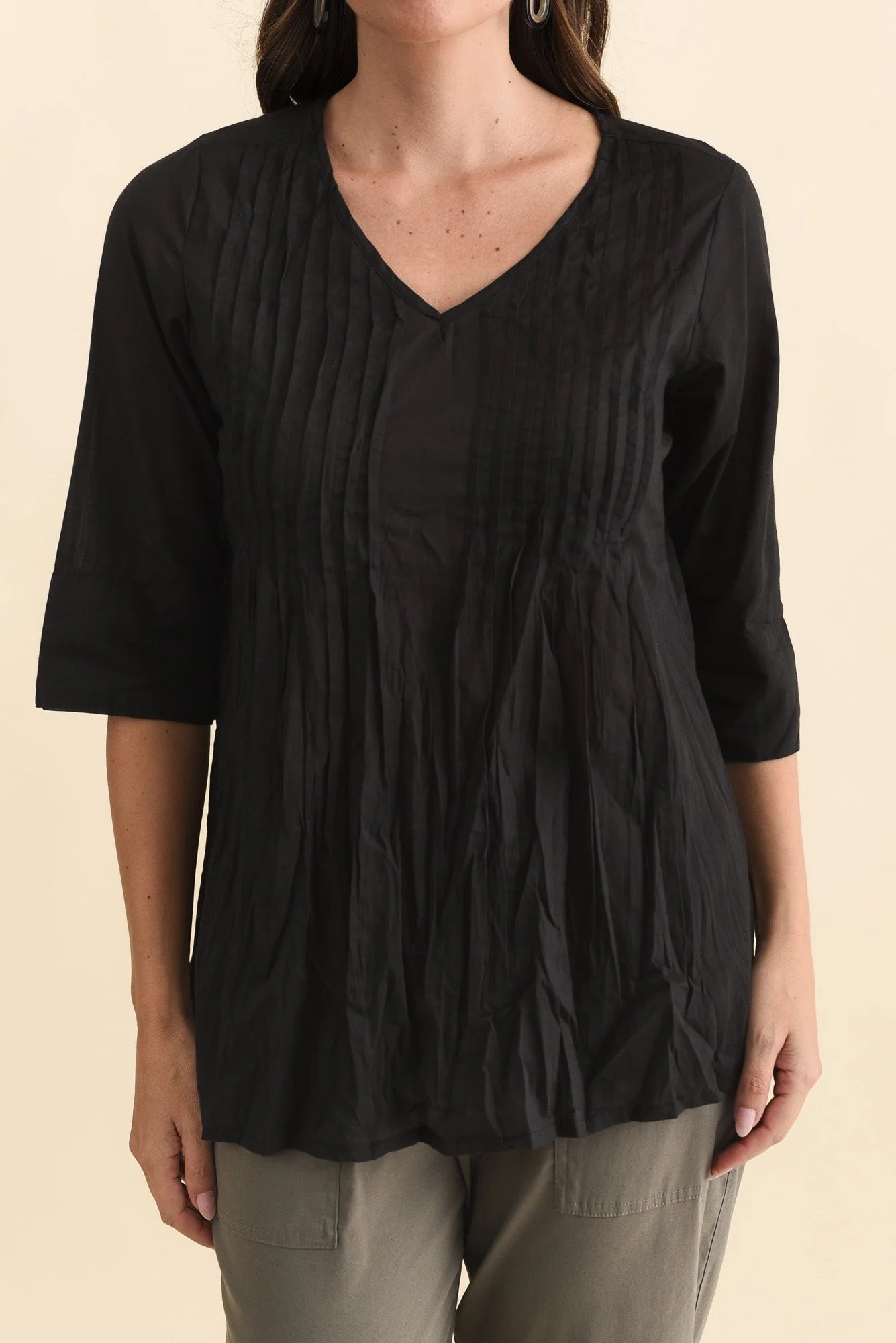 Fia Black Sleeved Crinkle Cotton Top - Image 6