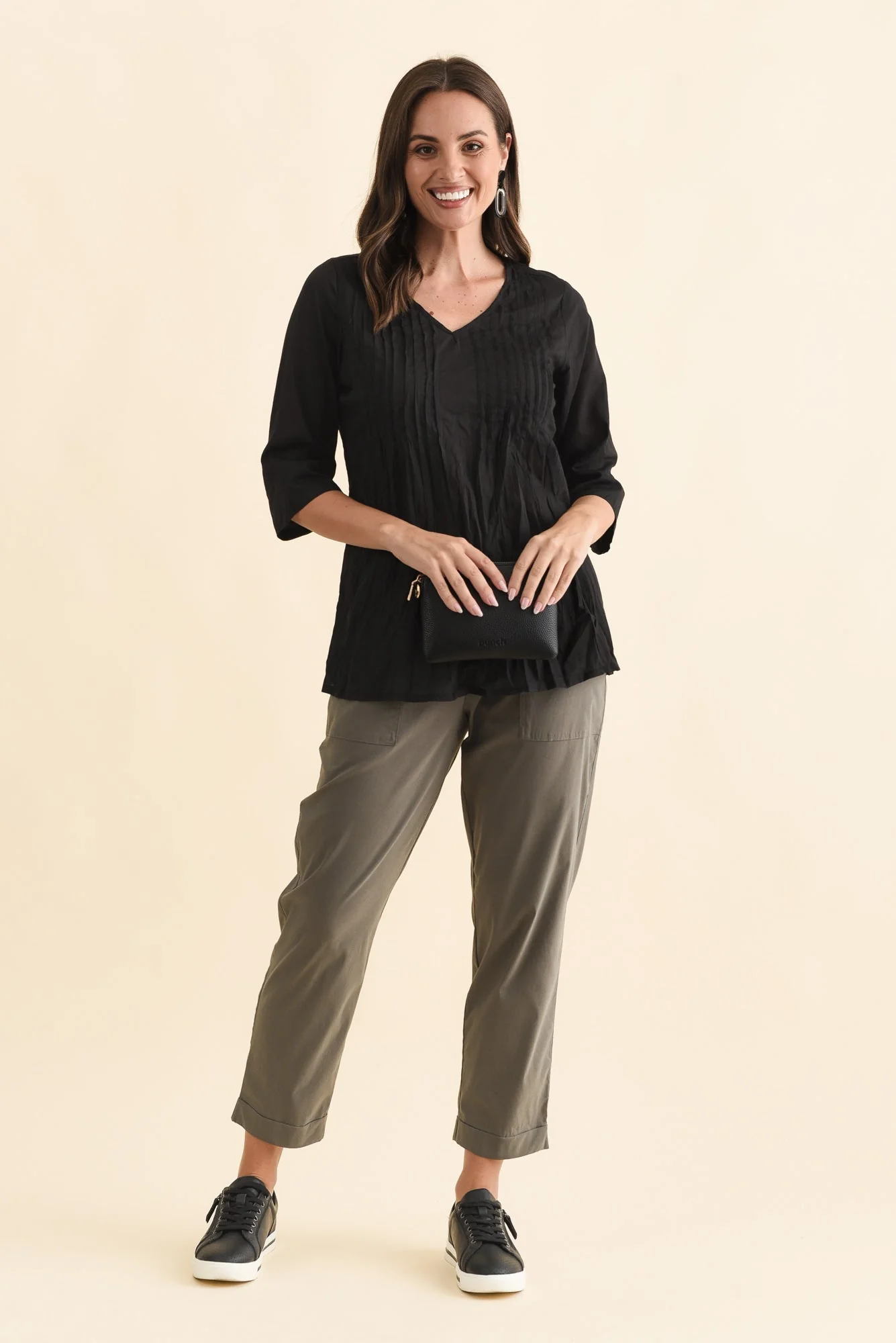 Fia Black Sleeved Crinkle Cotton Top - Image 7