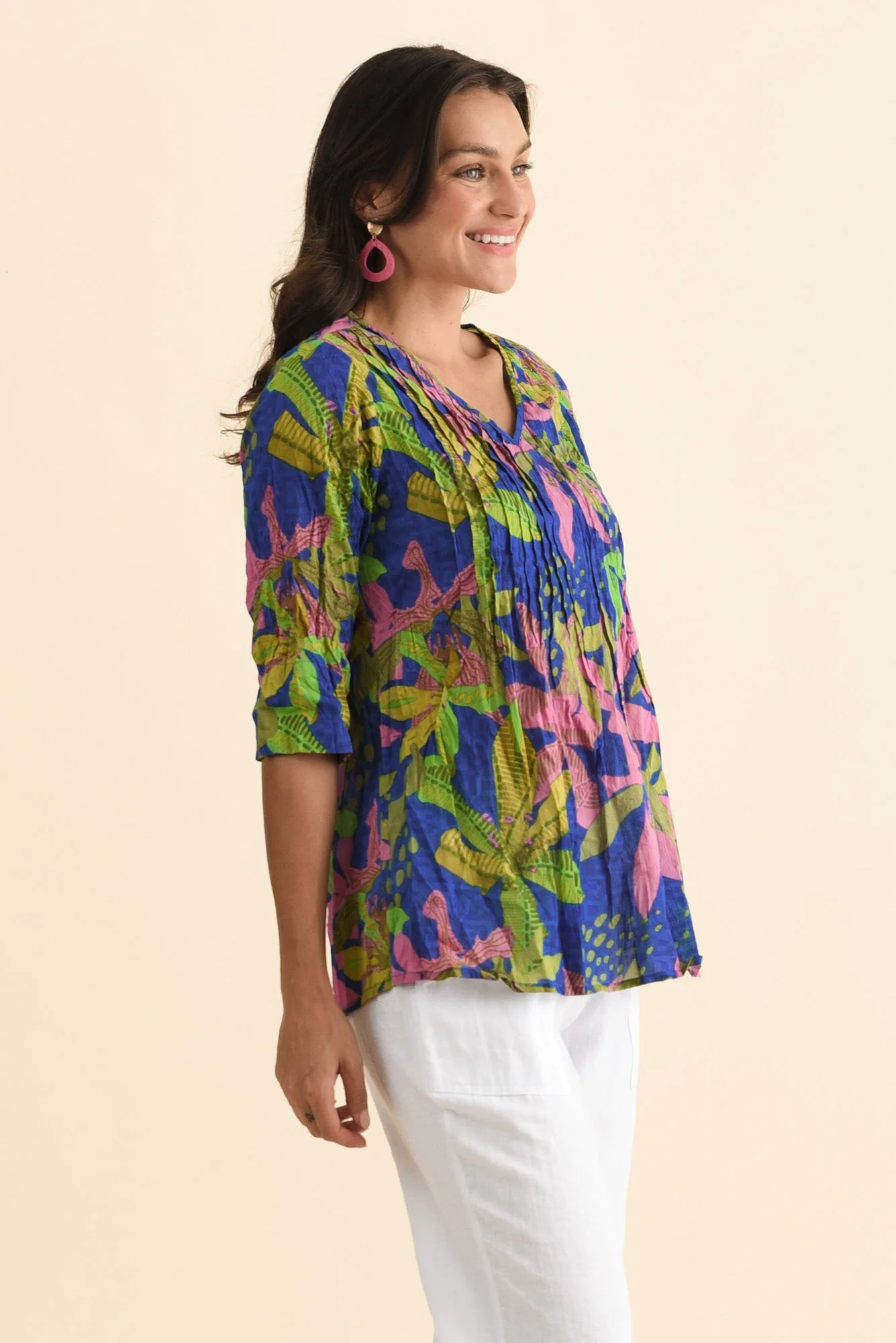 Fia Blue Lily Sleeved Crinkle Cotton Top - Image 3