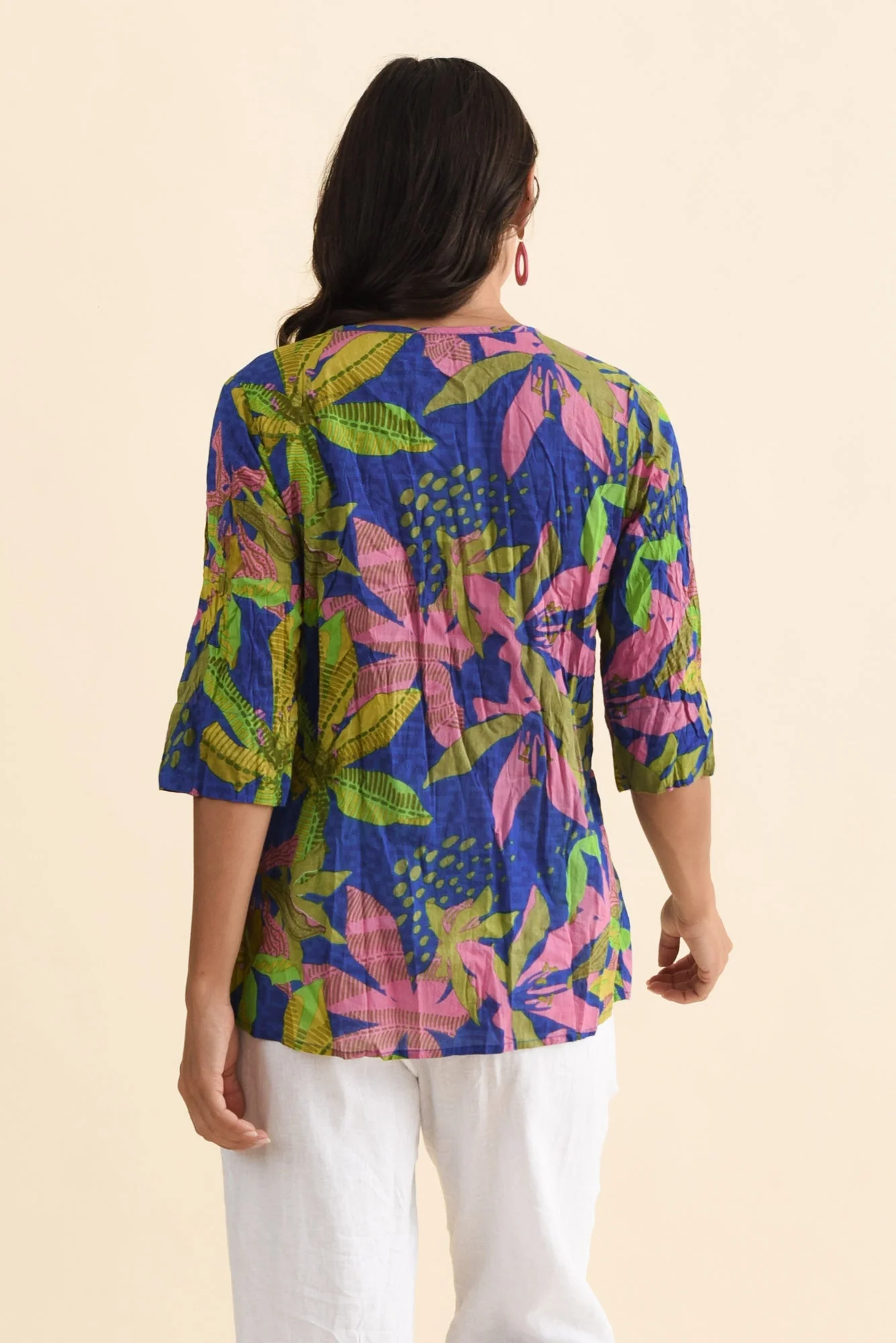 Fia Blue Lily Sleeved Crinkle Cotton Top - Image 4