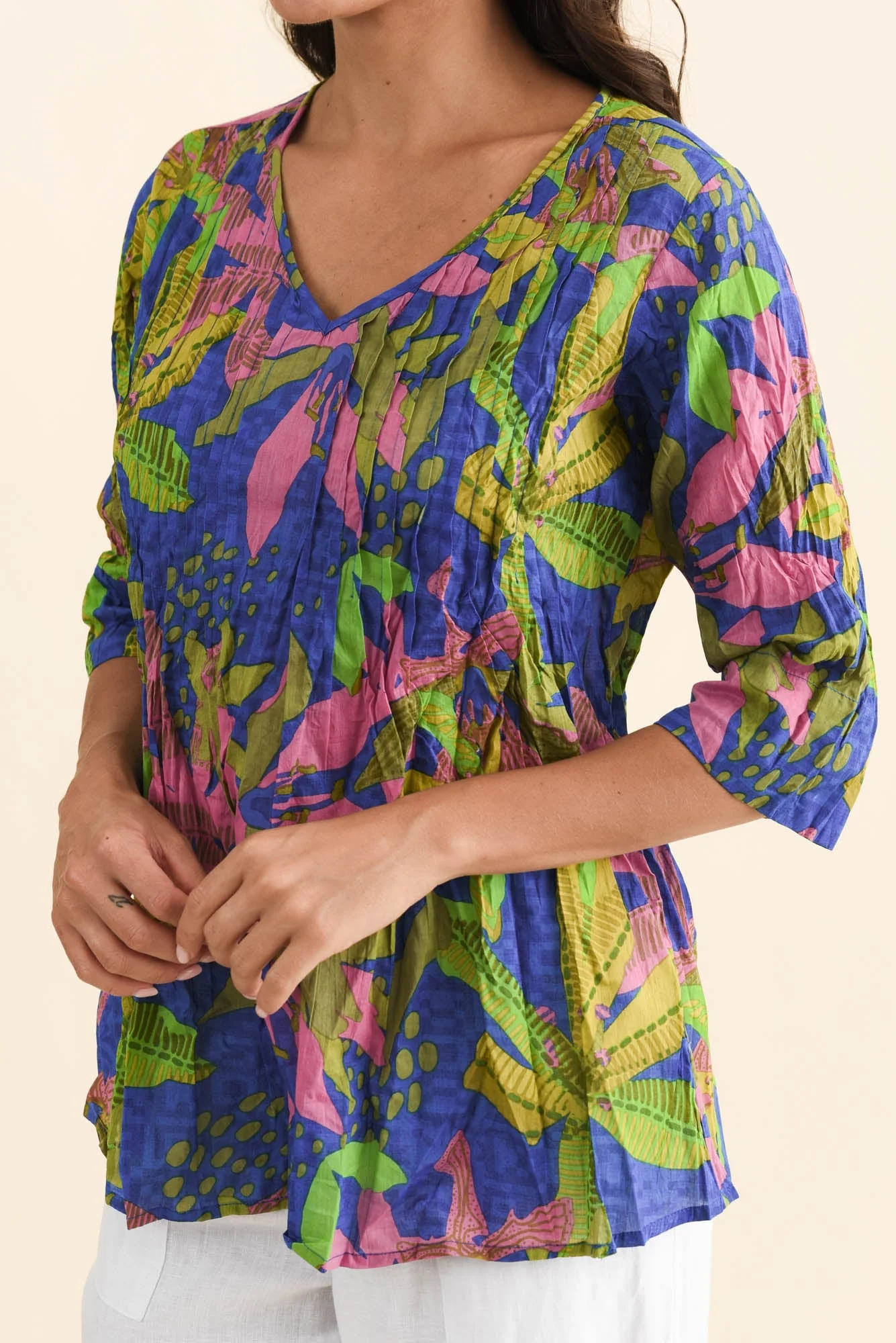 Fia Blue Lily Sleeved Crinkle Cotton Top - Image 5