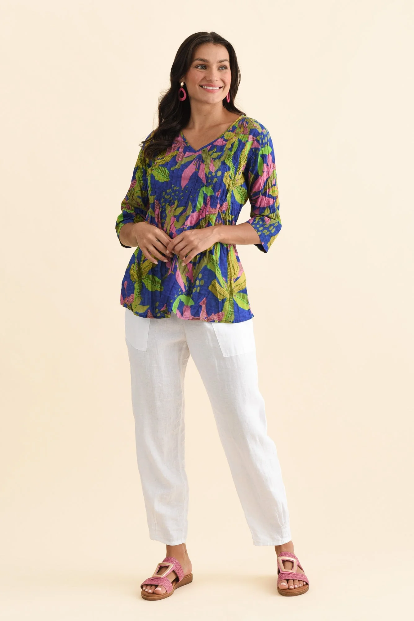 Fia Blue Lily Sleeved Crinkle Cotton Top - Image 6