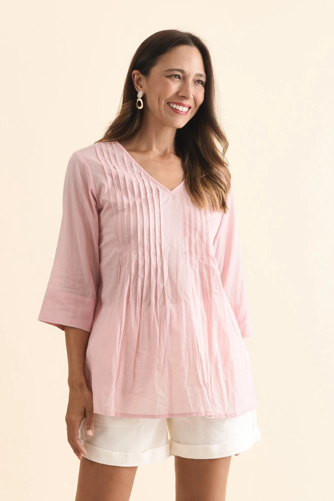 Fia Blush Sleeved Crinkle Cotton Top - Image 2