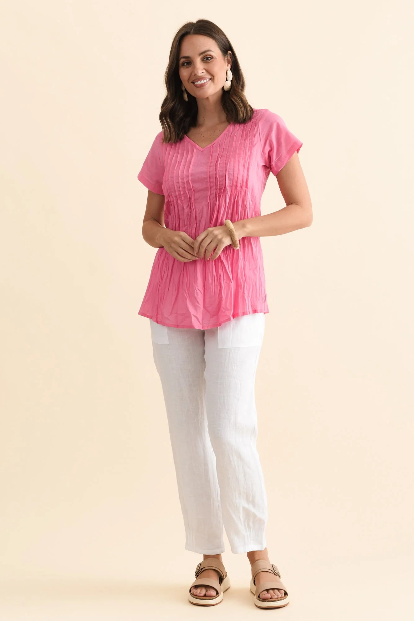 Fia Bright Pink Crinkle Cotton Top - Image 6