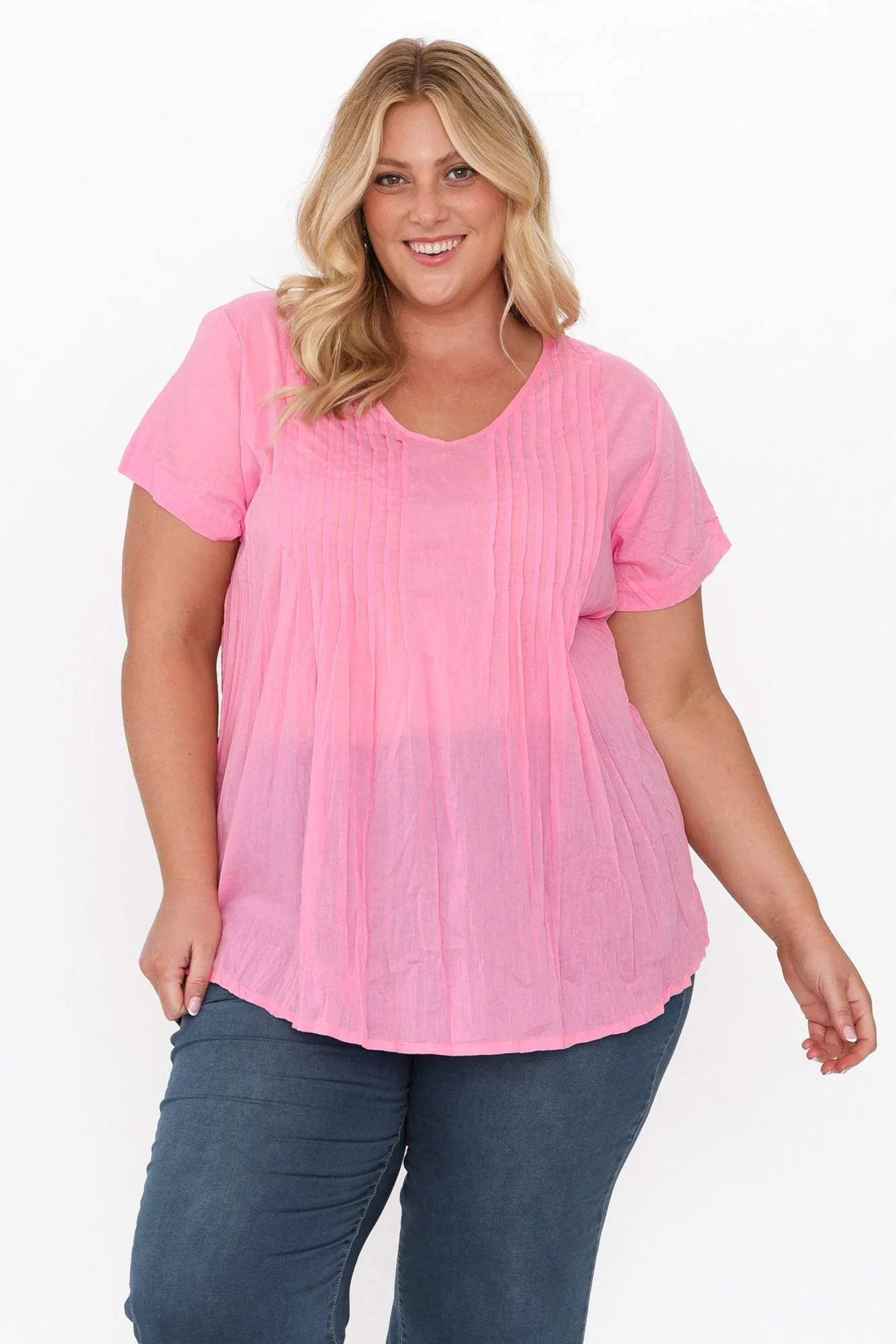 Fia Bright Pink Crinkle Cotton Top - Image 7