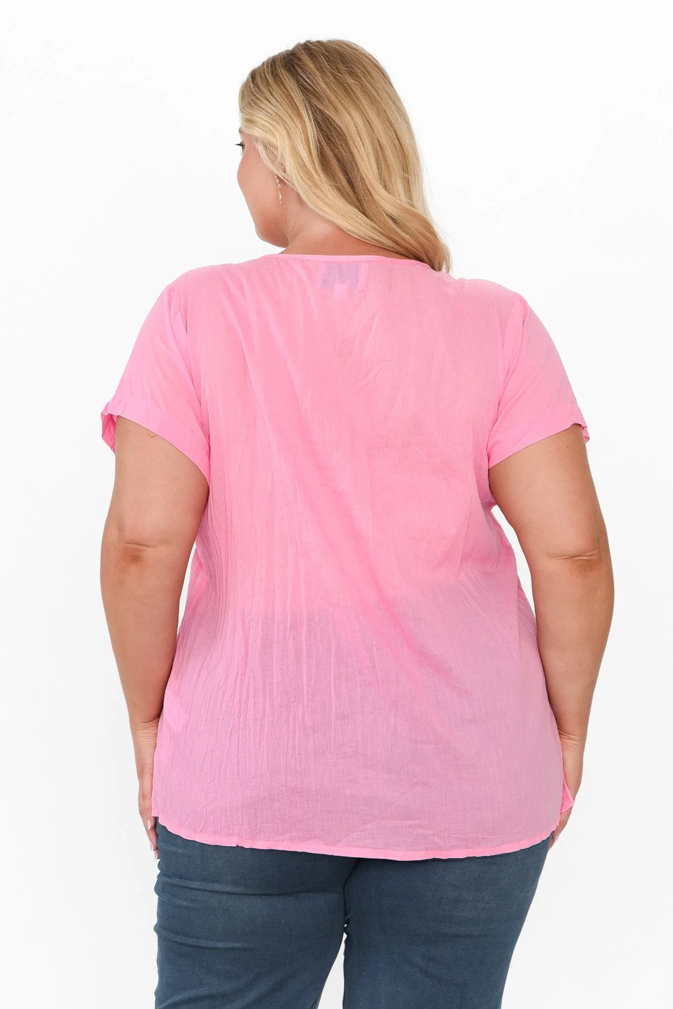 Fia Bright Pink Crinkle Cotton Top - Image 9