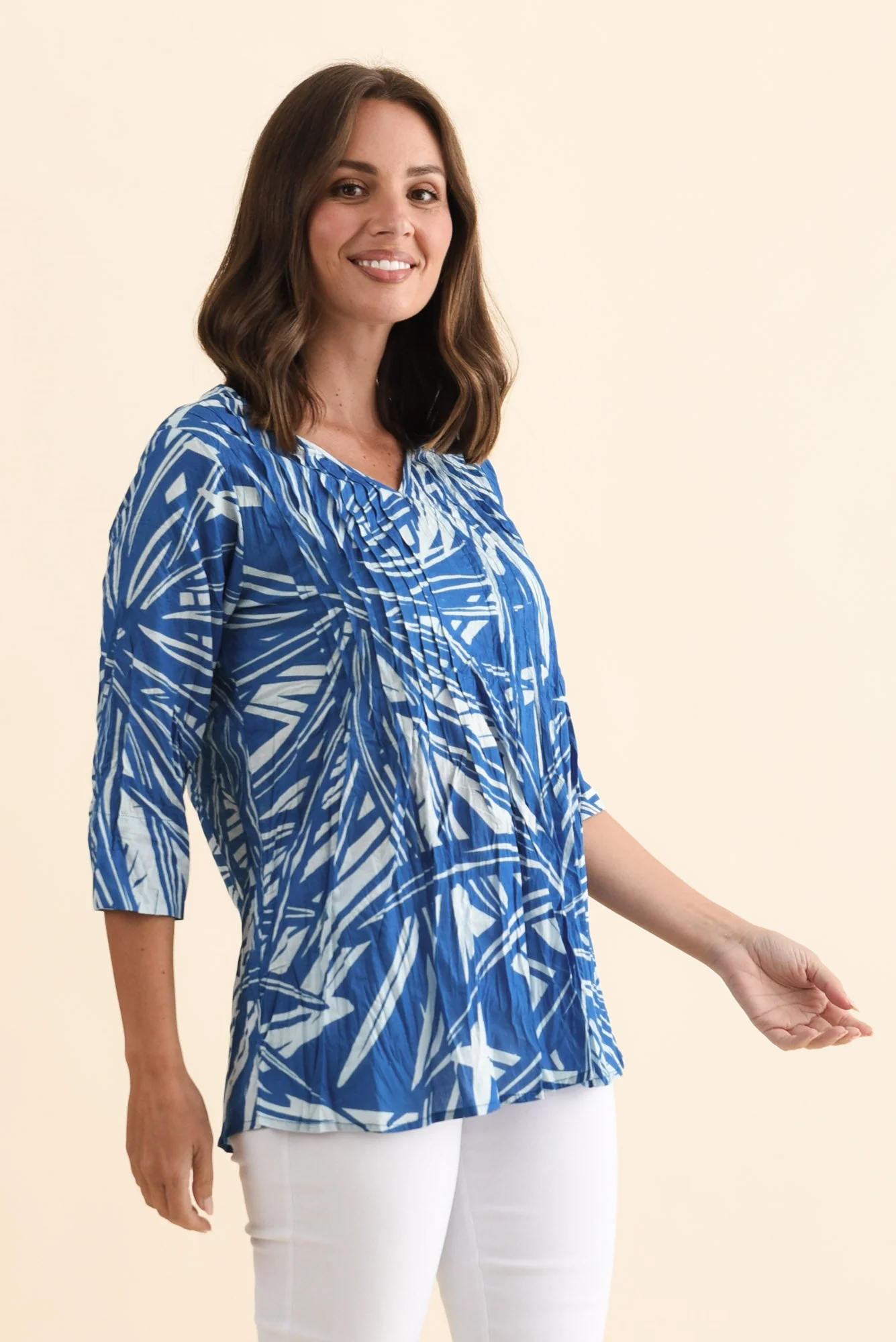Fia Cobalt Burst Sleeved Crinkle Cotton Top - Image 3