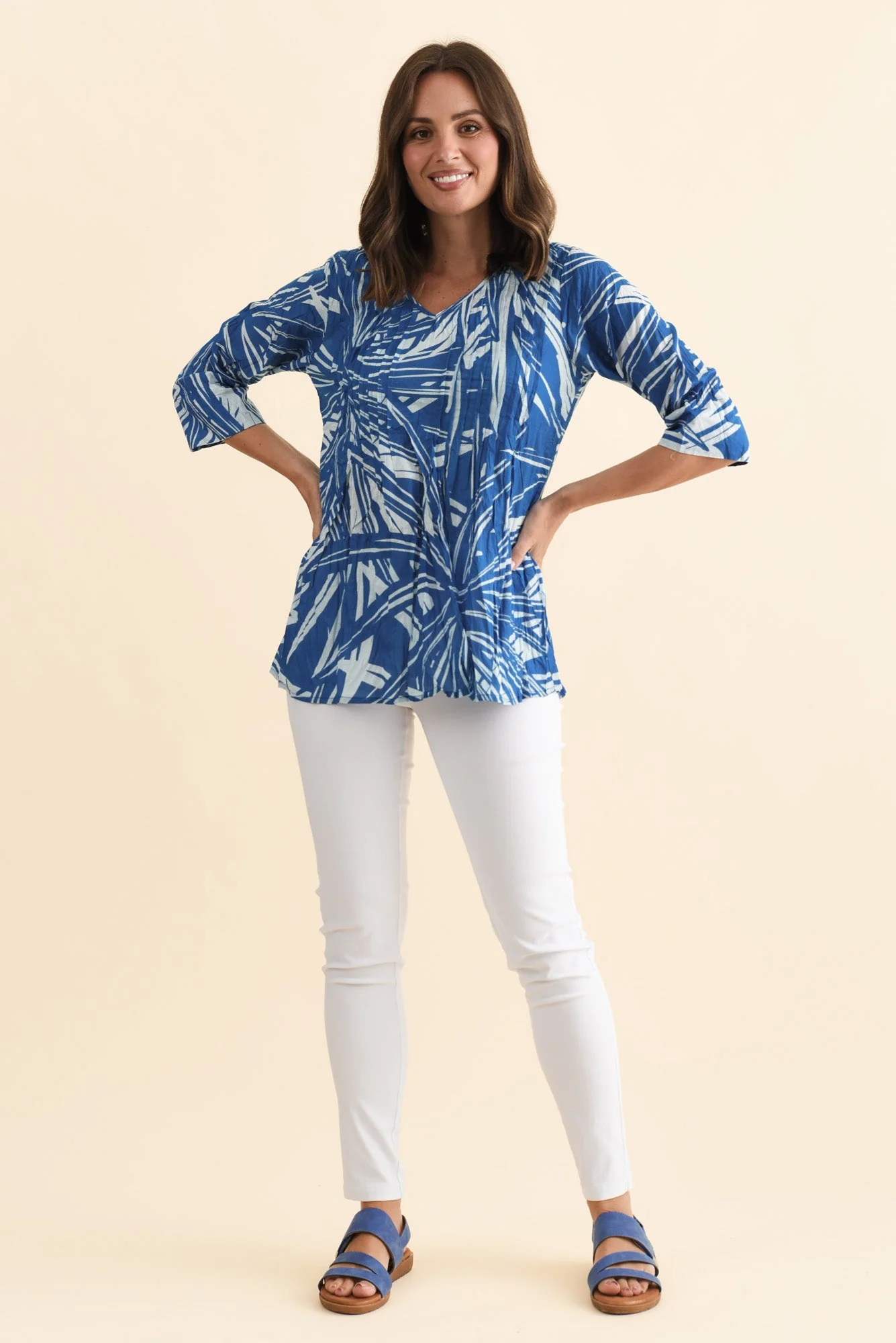 Fia Cobalt Burst Sleeved Crinkle Cotton Top - Image 6