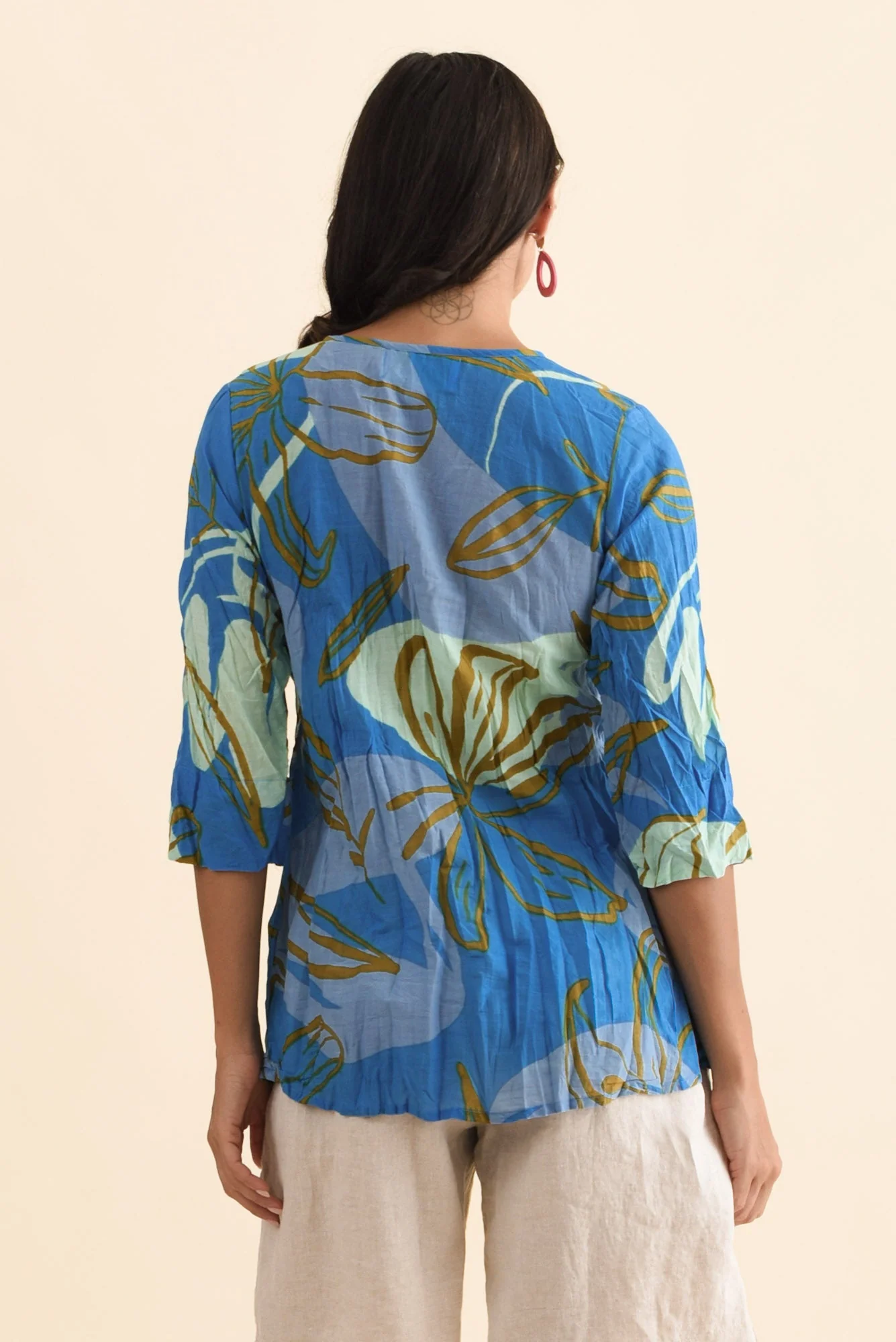 Fia Cobalt Lily Sleeved Crinkle Cotton Top - Image 4