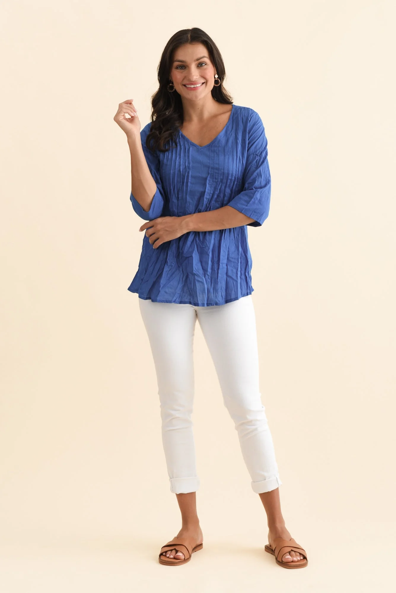 Fia Cobalt Sleeved Crinkle Cotton Top - Image 2