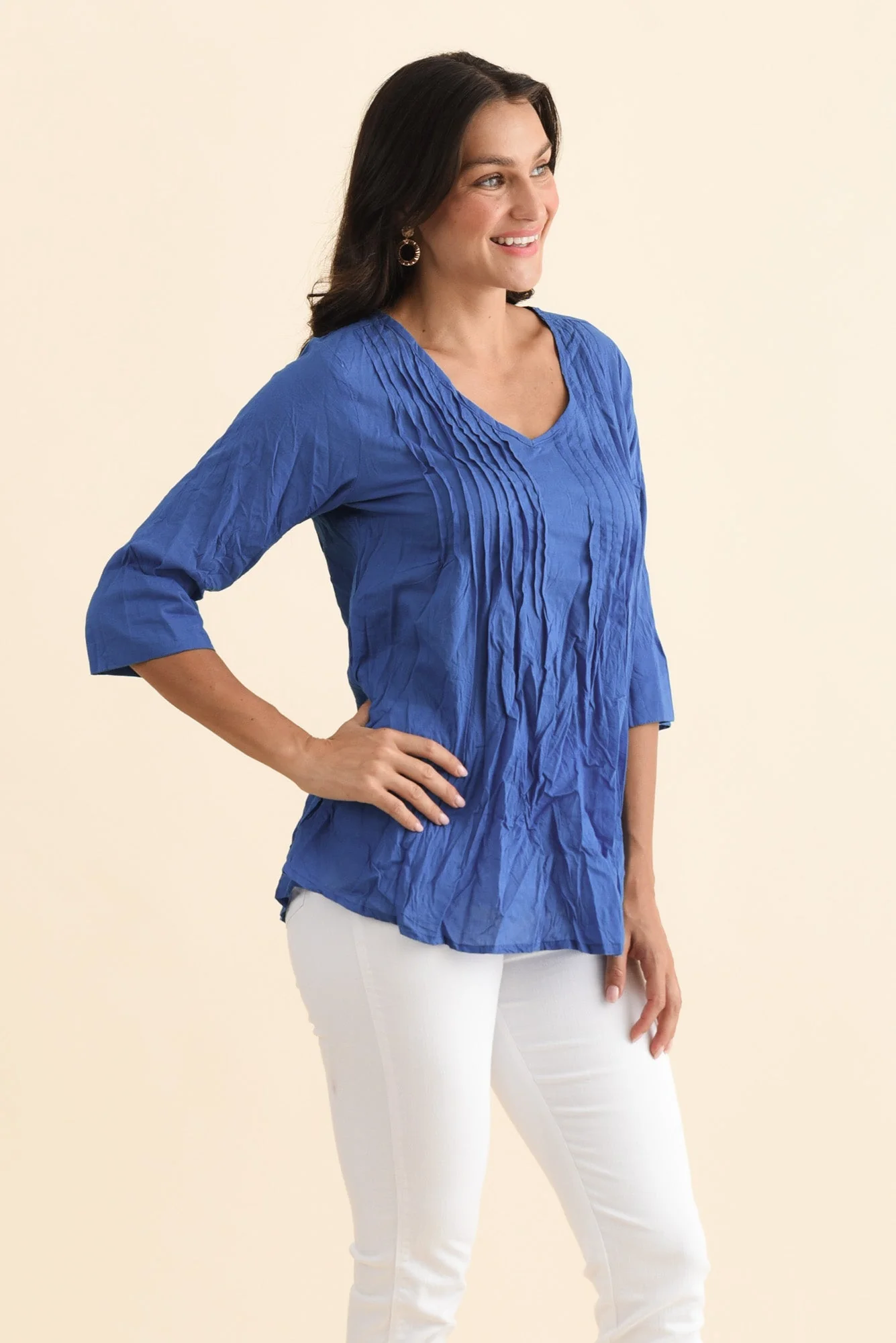 Fia Cobalt Sleeved Crinkle Cotton Top - Image 3