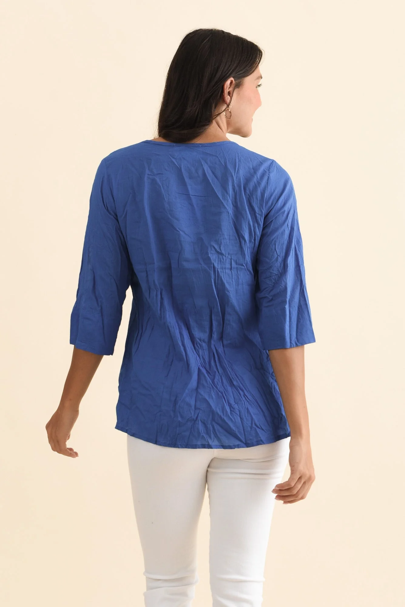 Fia Cobalt Sleeved Crinkle Cotton Top - Image 4
