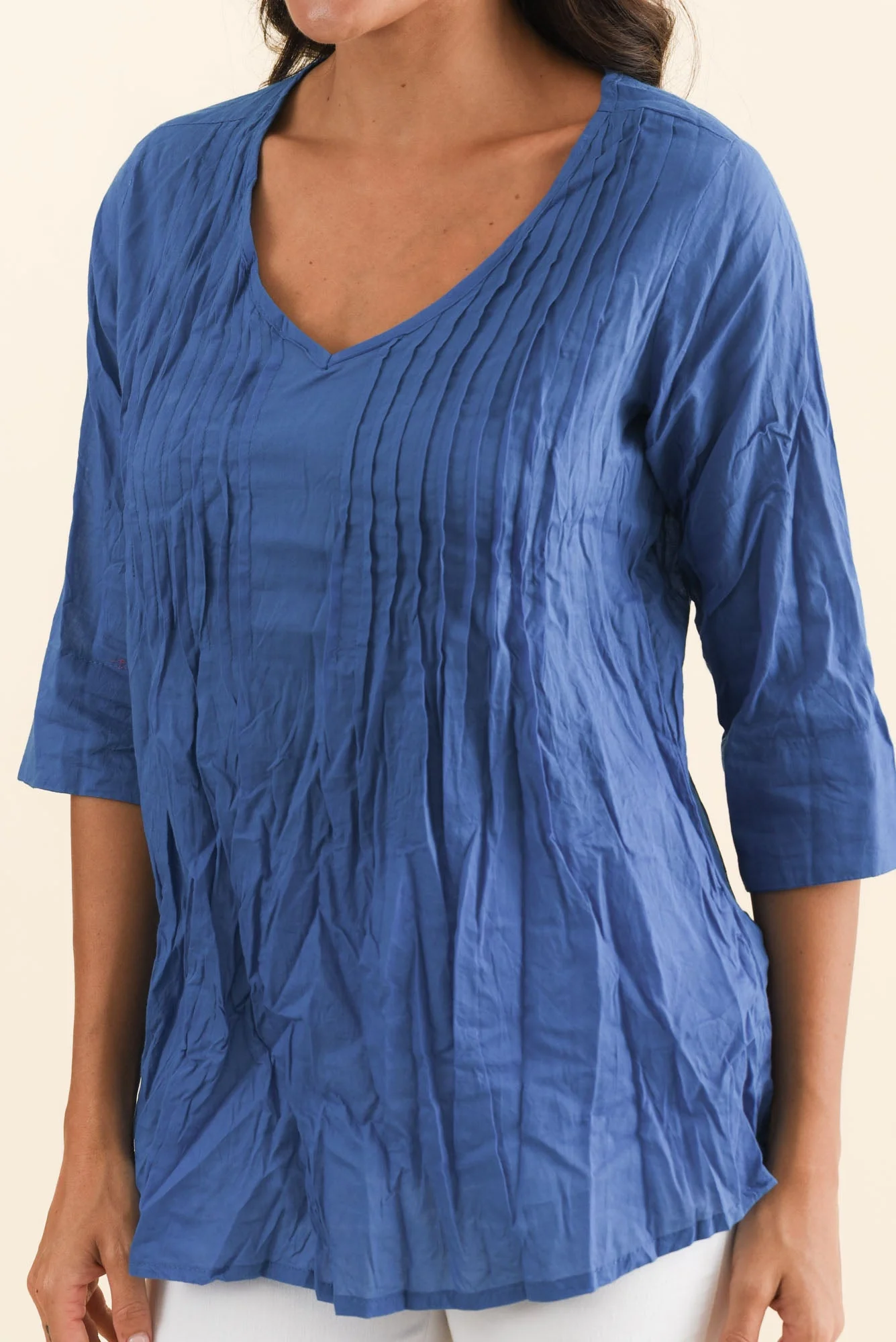 Fia Cobalt Sleeved Crinkle Cotton Top - Image 5