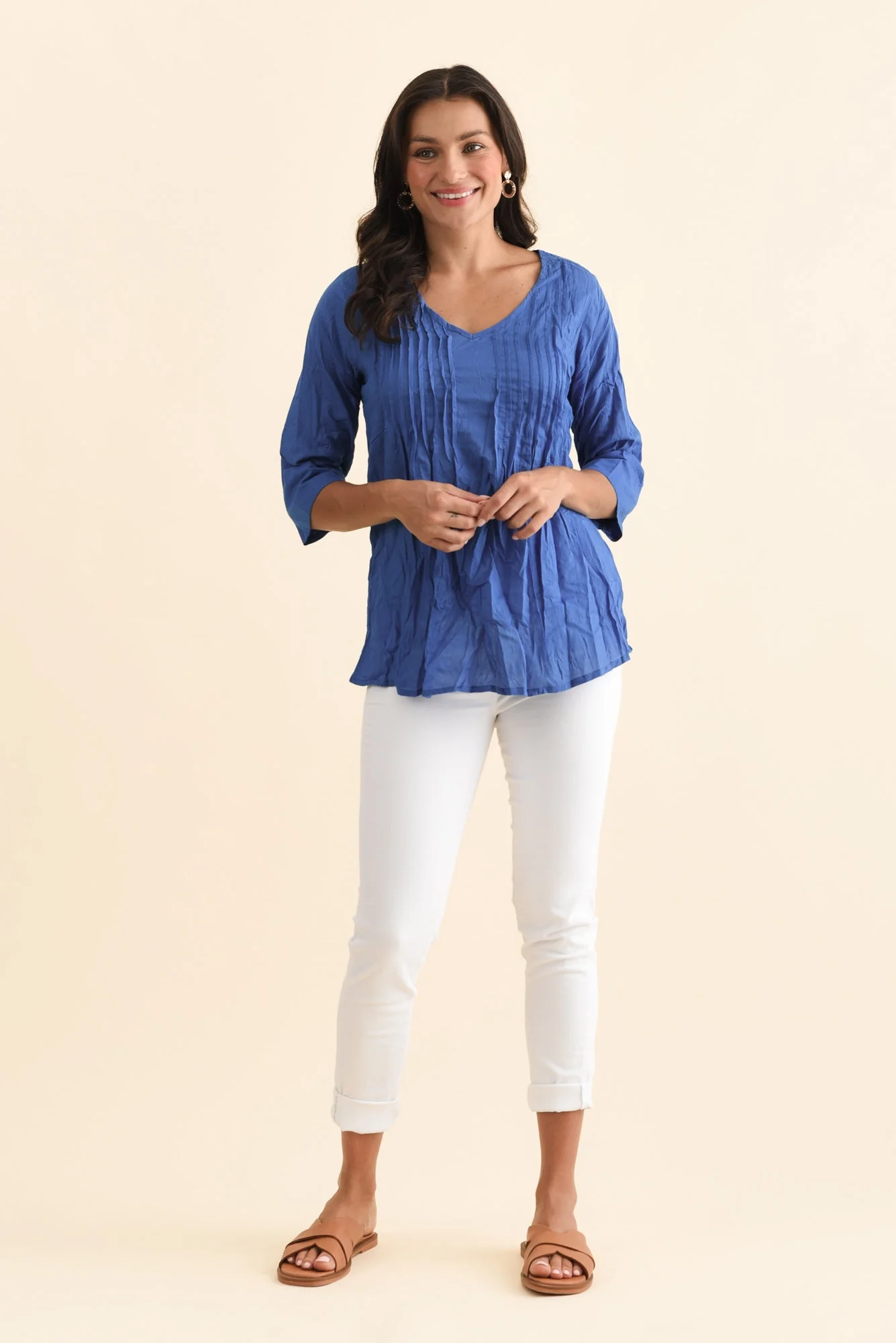 Fia Cobalt Sleeved Crinkle Cotton Top - Image 6