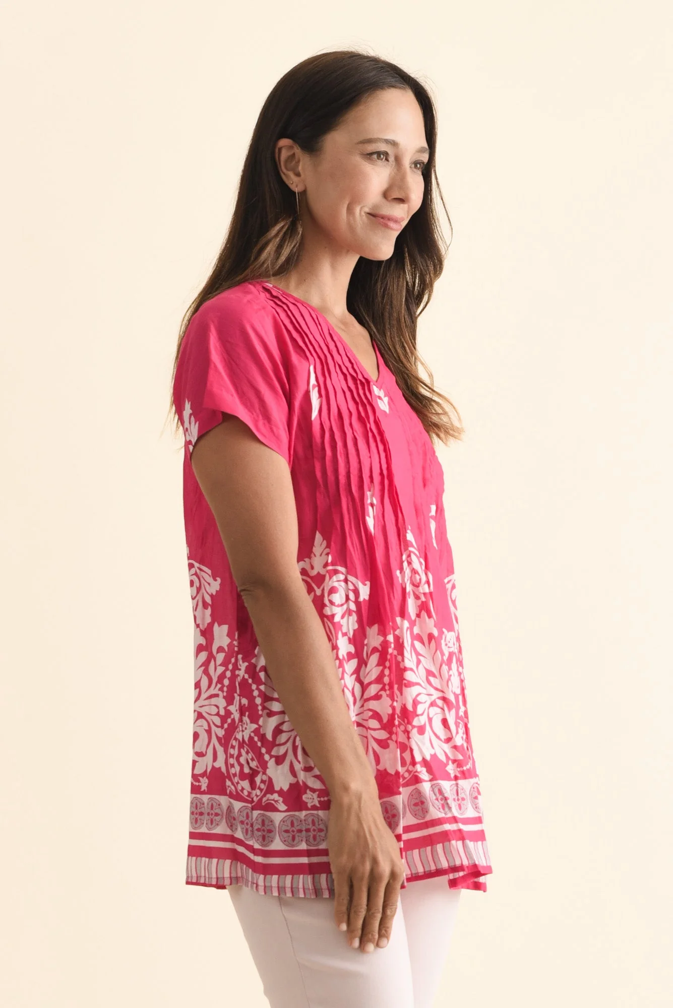 Fia Fuchsia Abstract Crinkle Cotton Top - Image 3