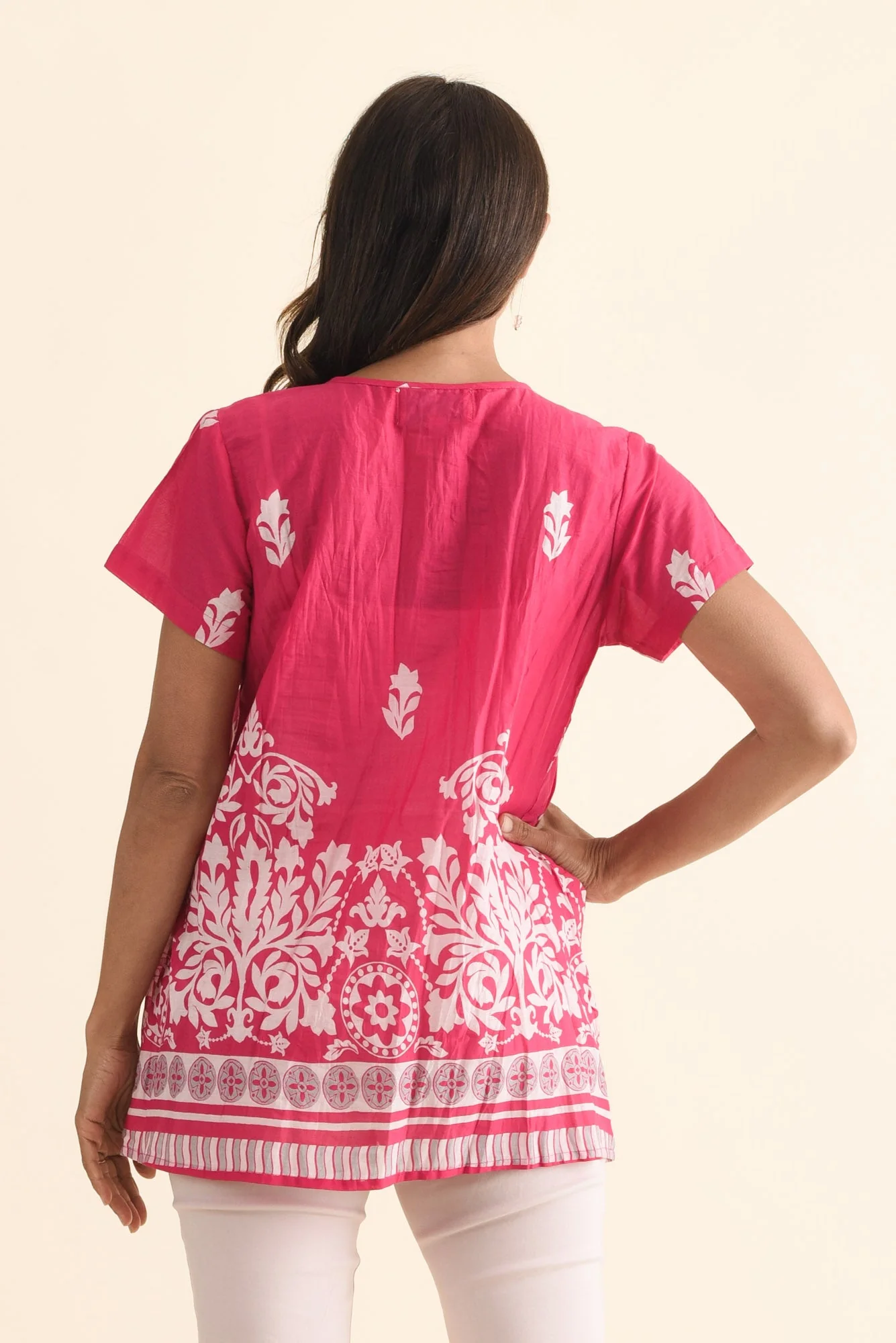 Fia Fuchsia Abstract Crinkle Cotton Top - Image 4