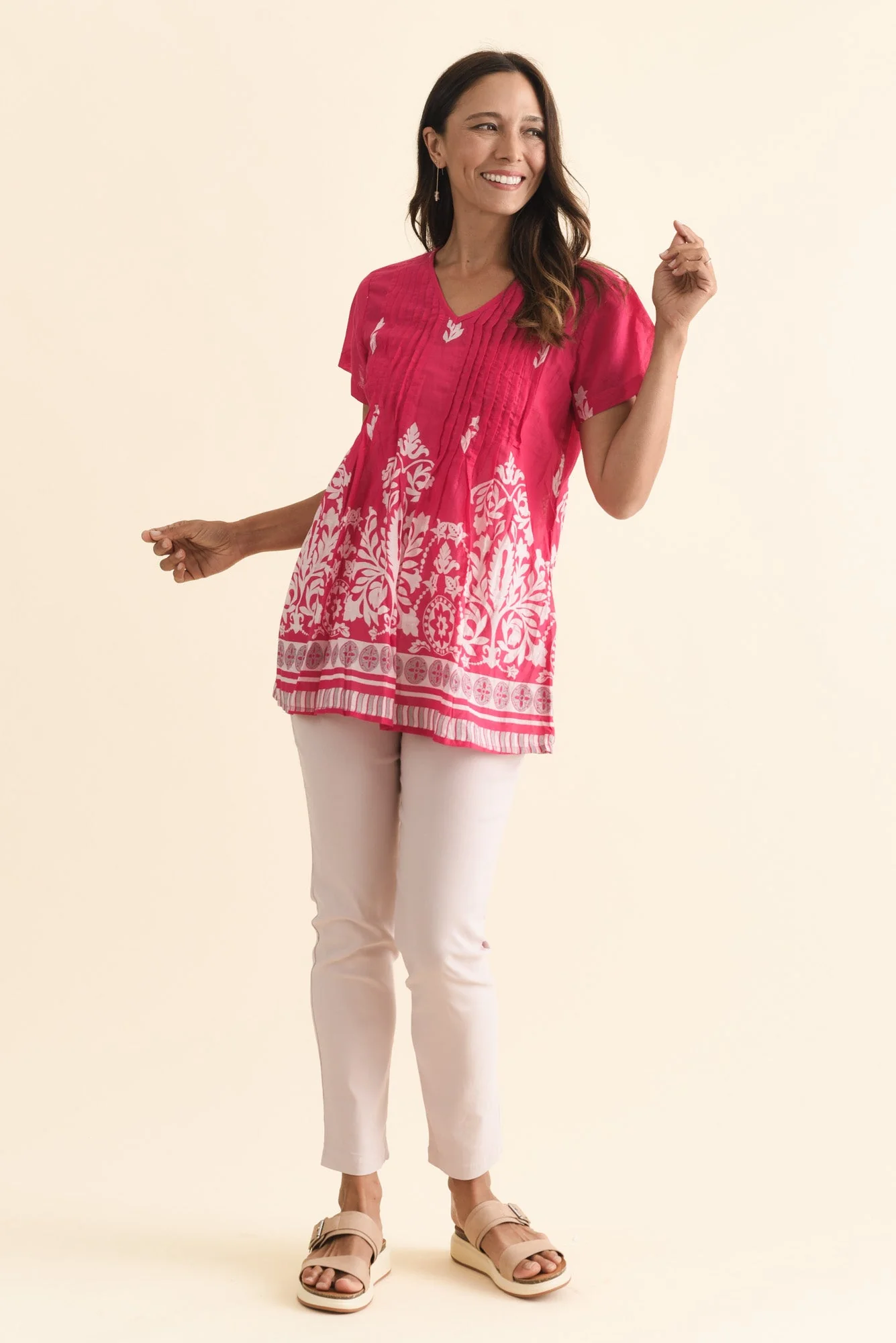 Fia Fuchsia Abstract Crinkle Cotton Top - Image 6