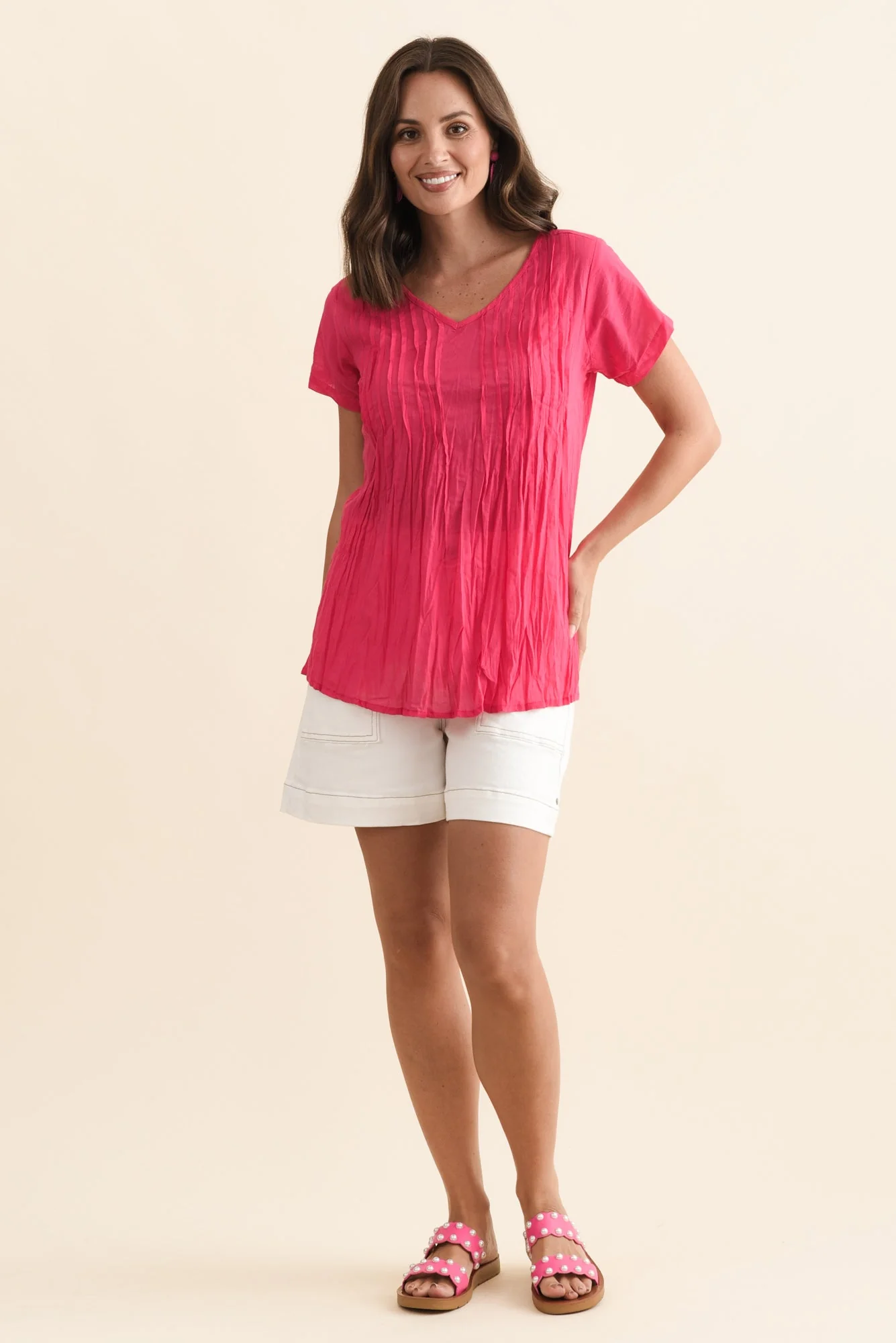 Fia Hot Pink Crinkle Cotton Top - Image 7