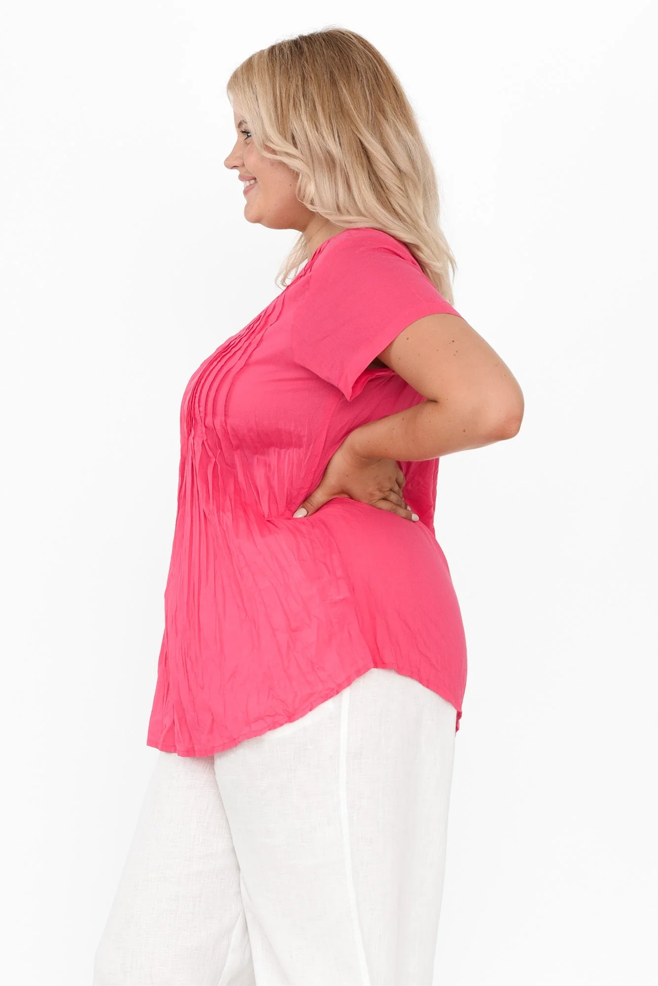 Fia Hot Pink Crinkle Cotton Top - Image 9