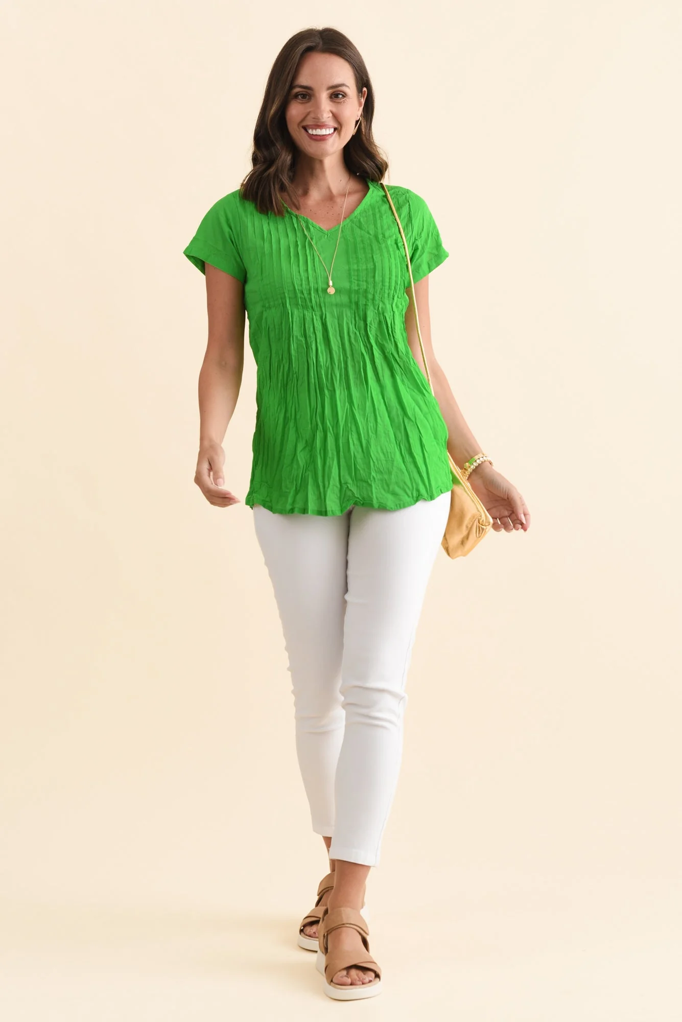 Fia Bright Green Crinkle Cotton Top - Image 2