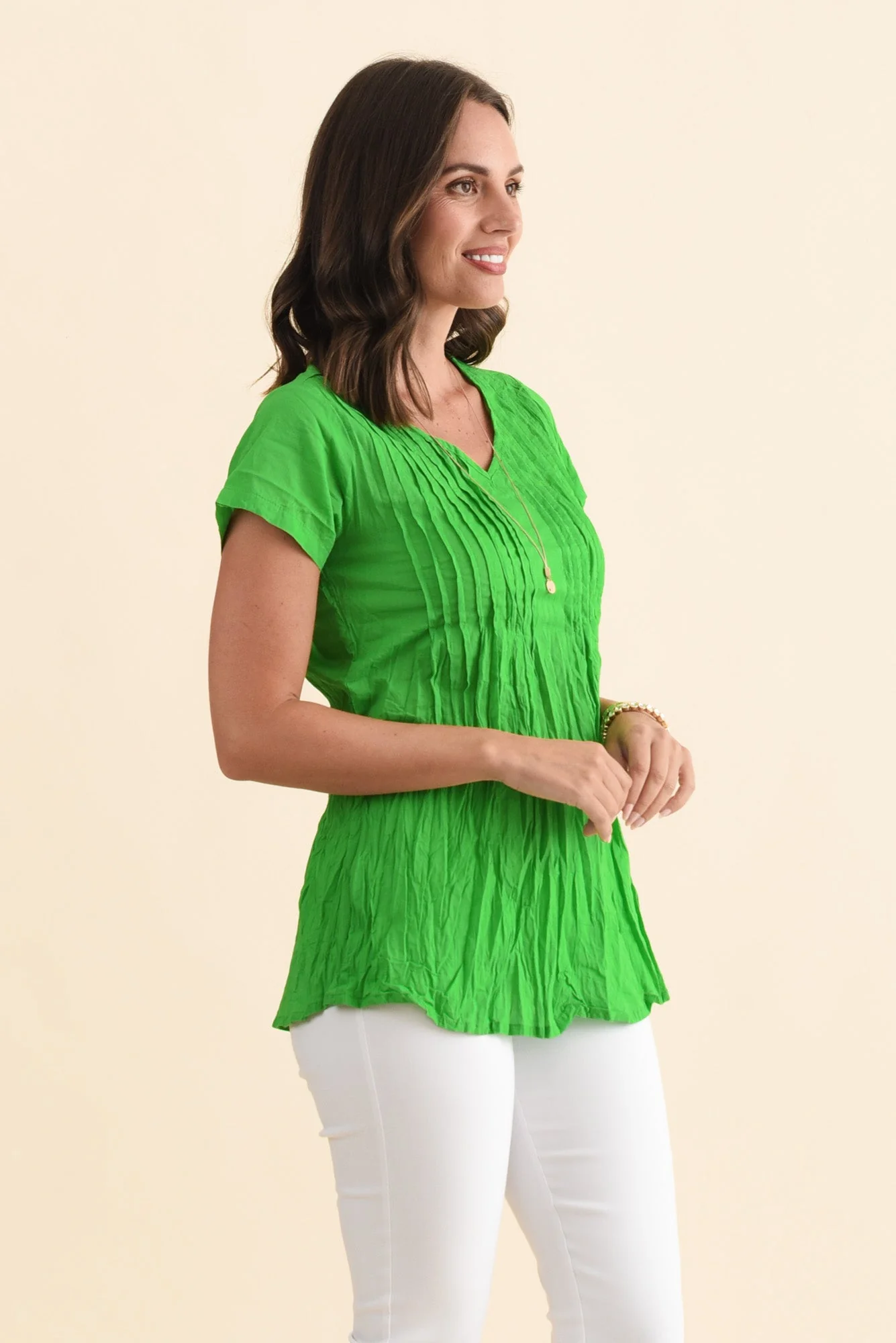Fia Bright Green Crinkle Cotton Top - Image 3