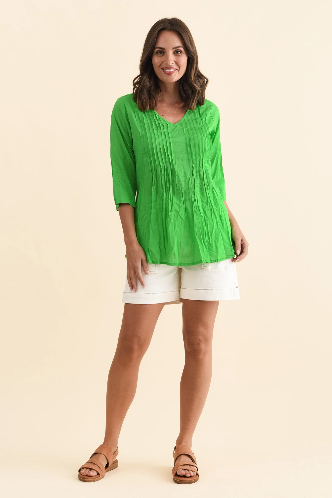 Fia Bright Green Sleeved Crinkle Cotton Top - Image 6