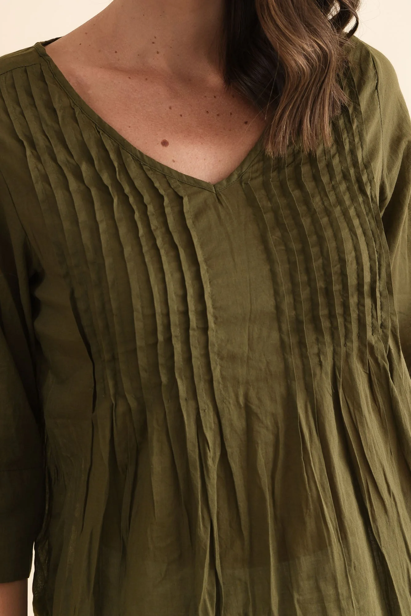 Fia Khaki Sleeved Crinkle Cotton Top - Image 5