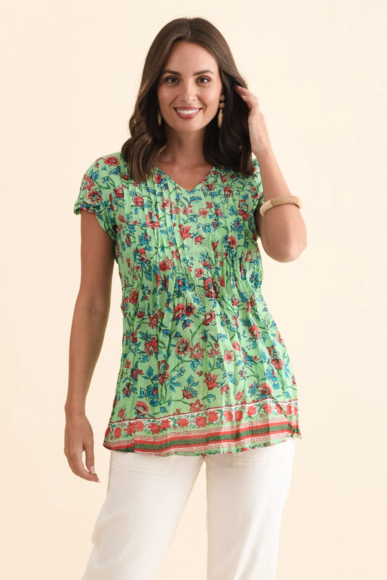 Fia Mint Garden Crinkle Cotton Top - Image 2