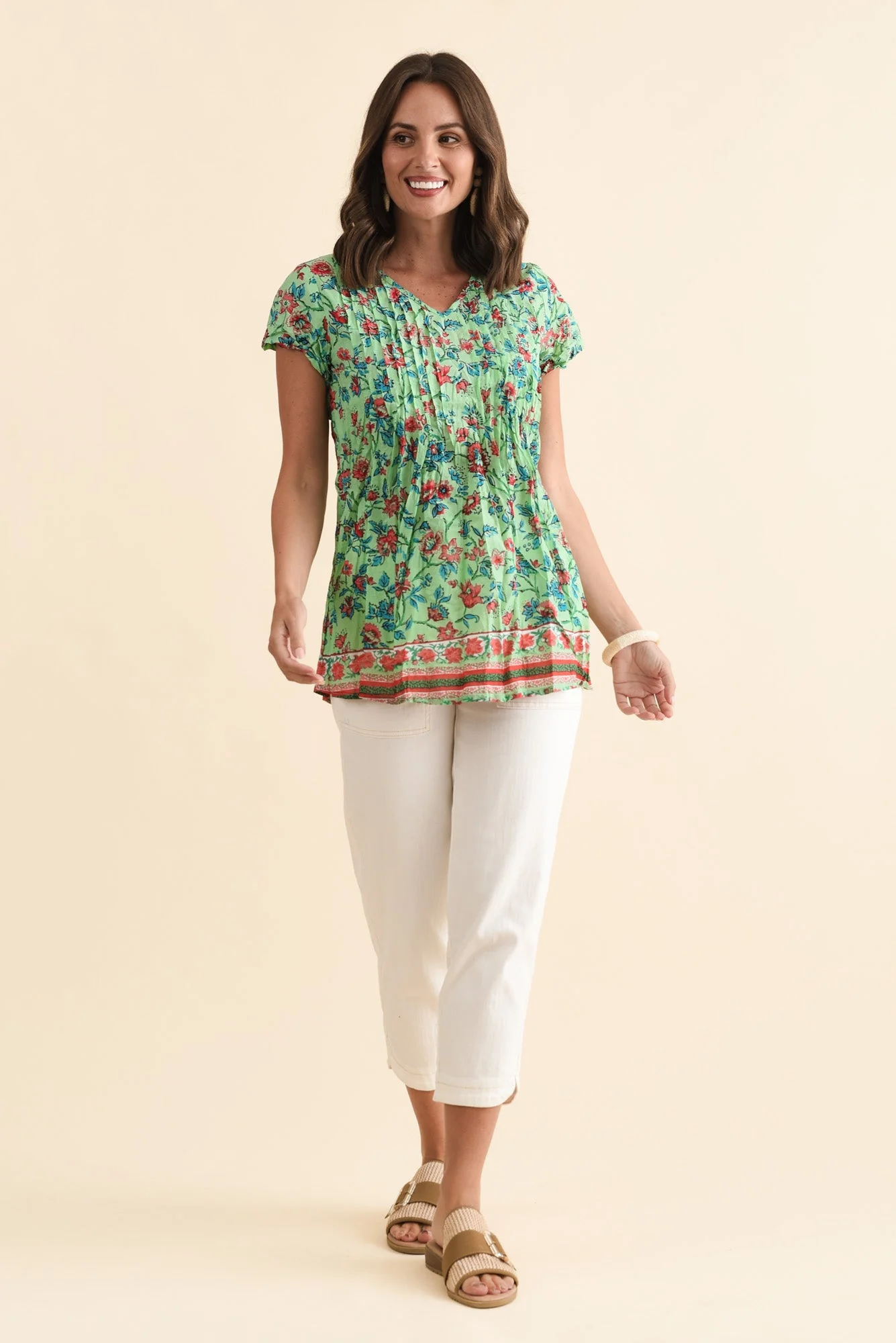 Fia Mint Garden Crinkle Cotton Top - Image 3