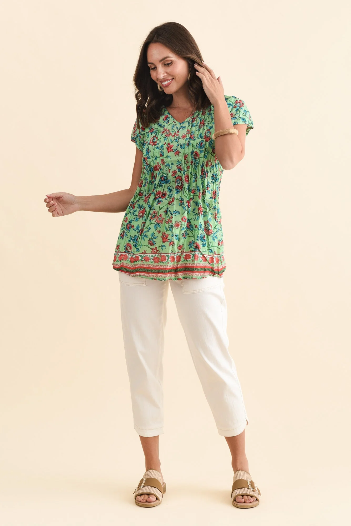 Fia Mint Garden Crinkle Cotton Top - Image 7