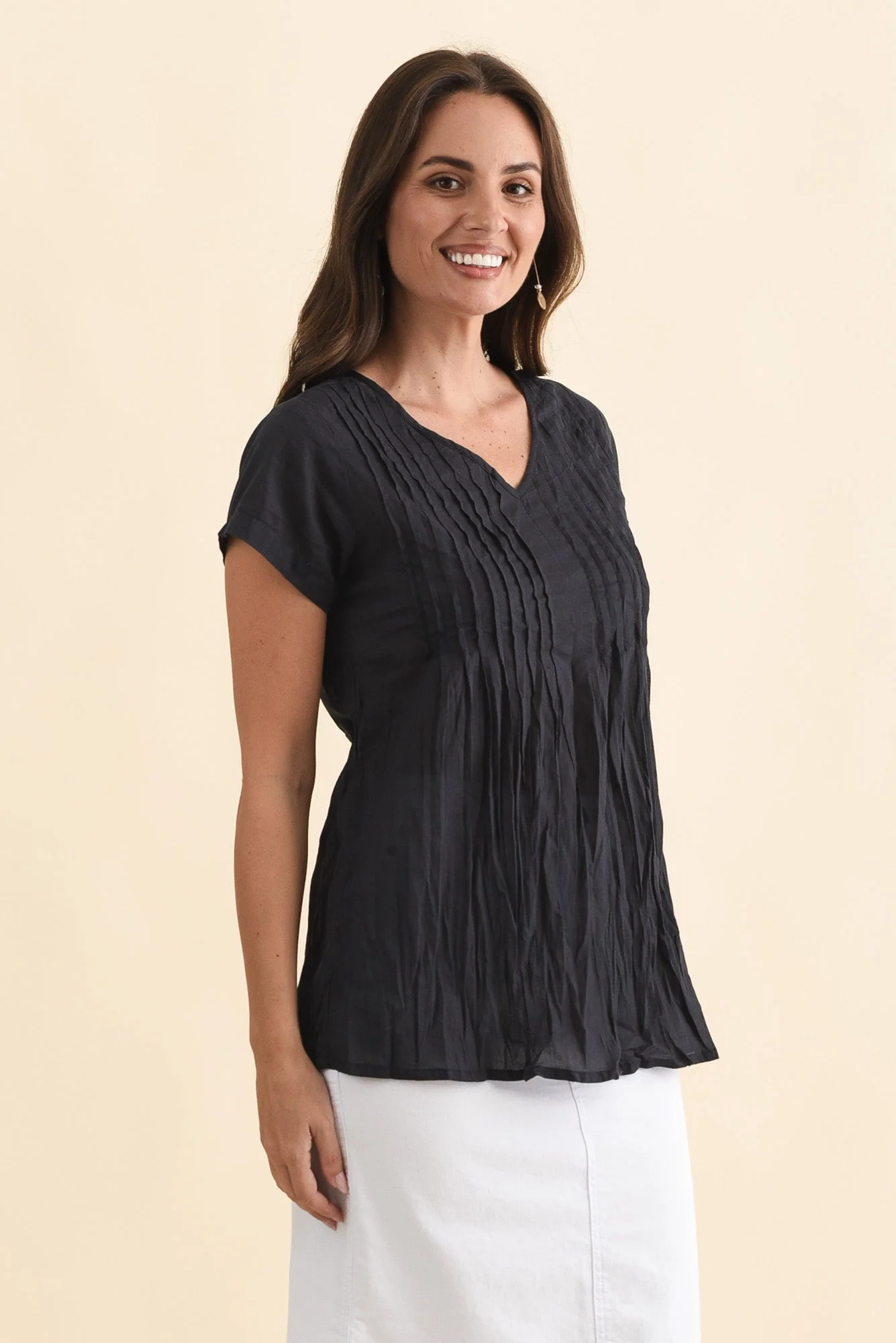 Fia Navy Crinkle Cotton Top - Image 4
