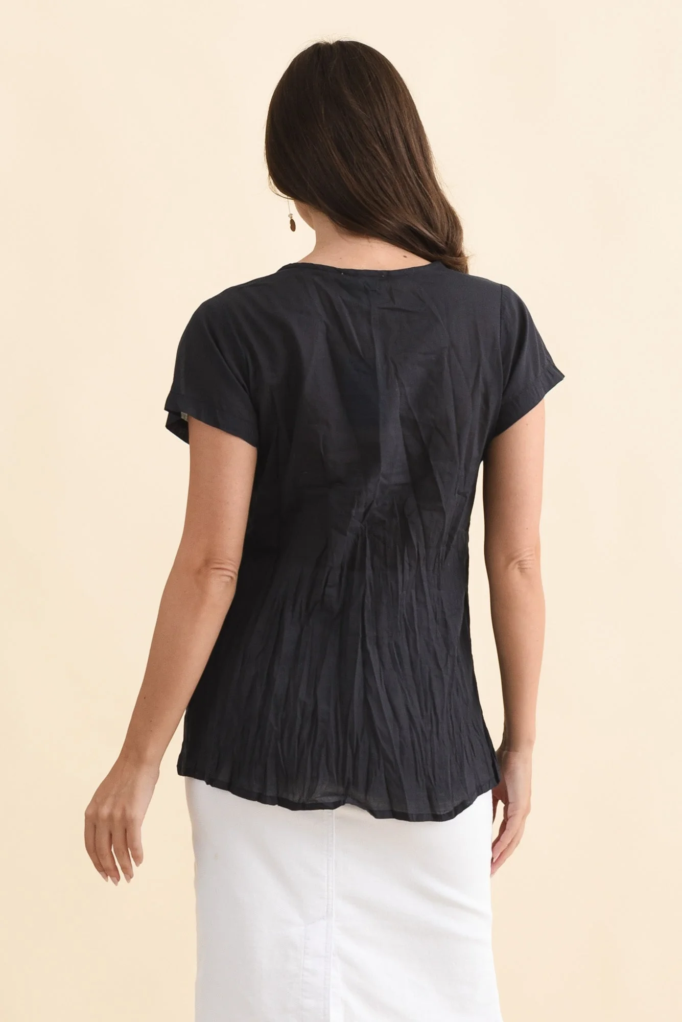 Fia Navy Crinkle Cotton Top - Image 5