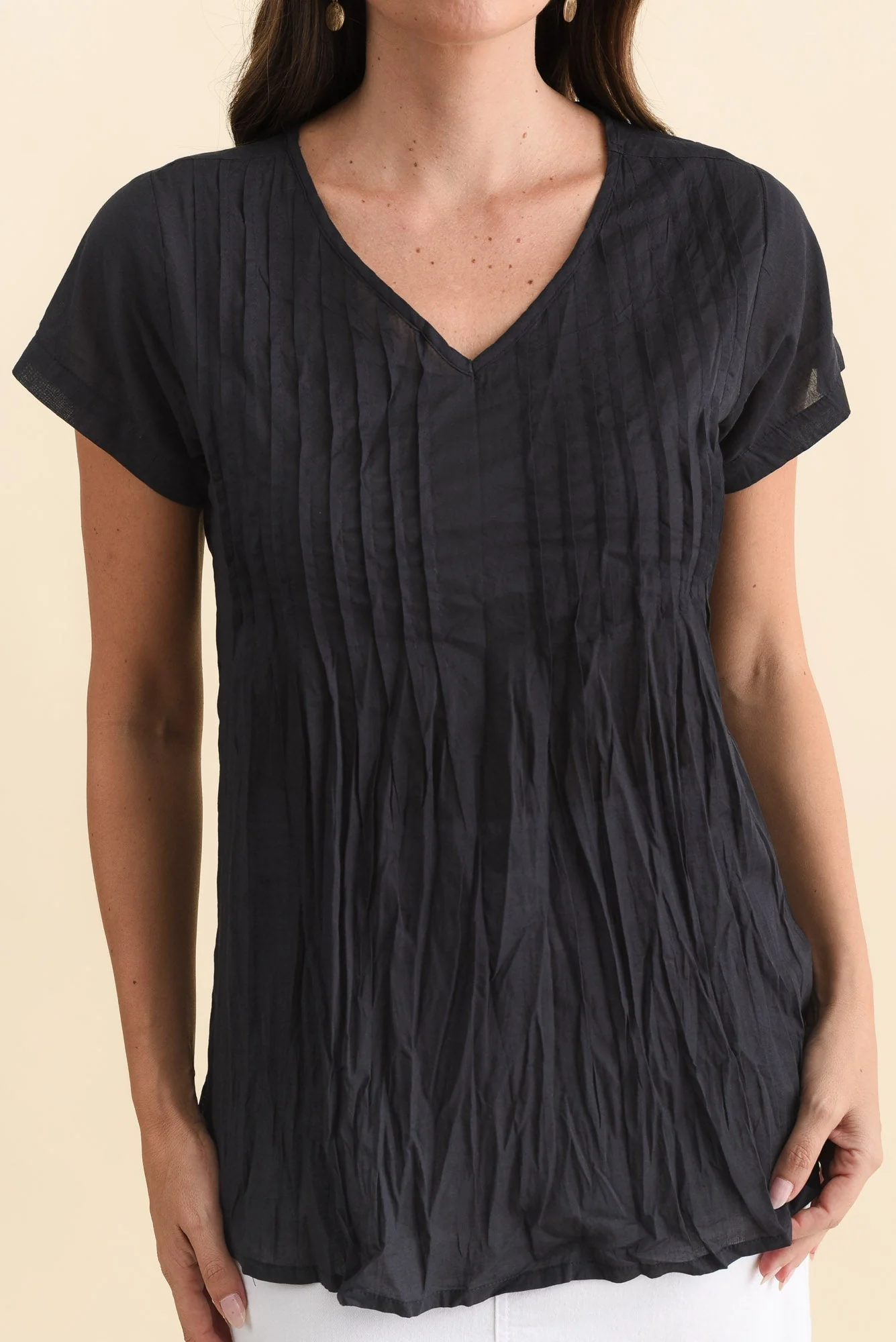 Fia Navy Crinkle Cotton Top - Image 6