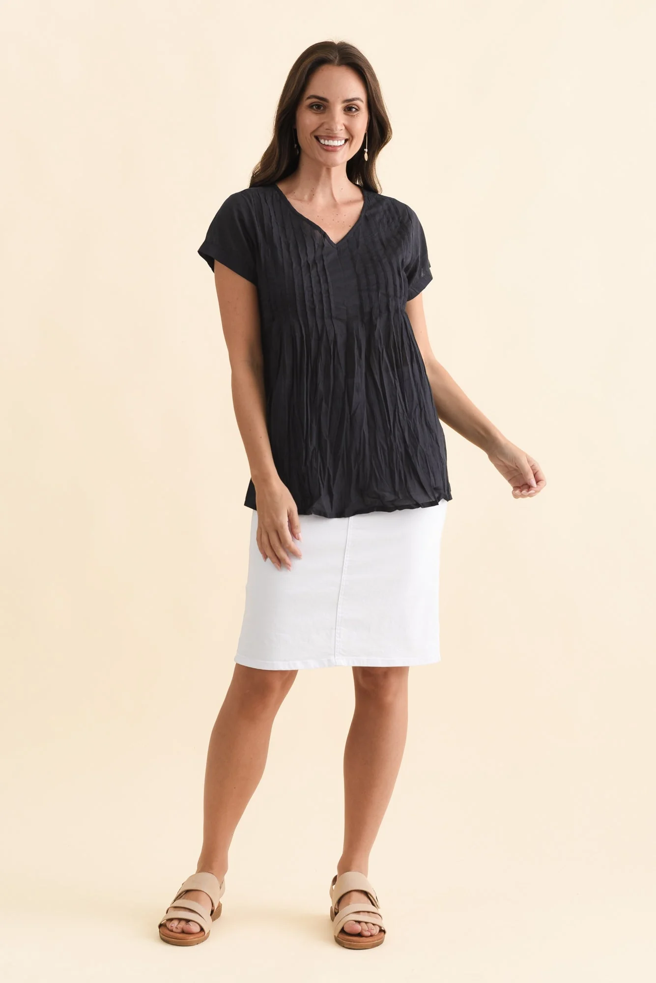 Fia Navy Crinkle Cotton Top - Image 7