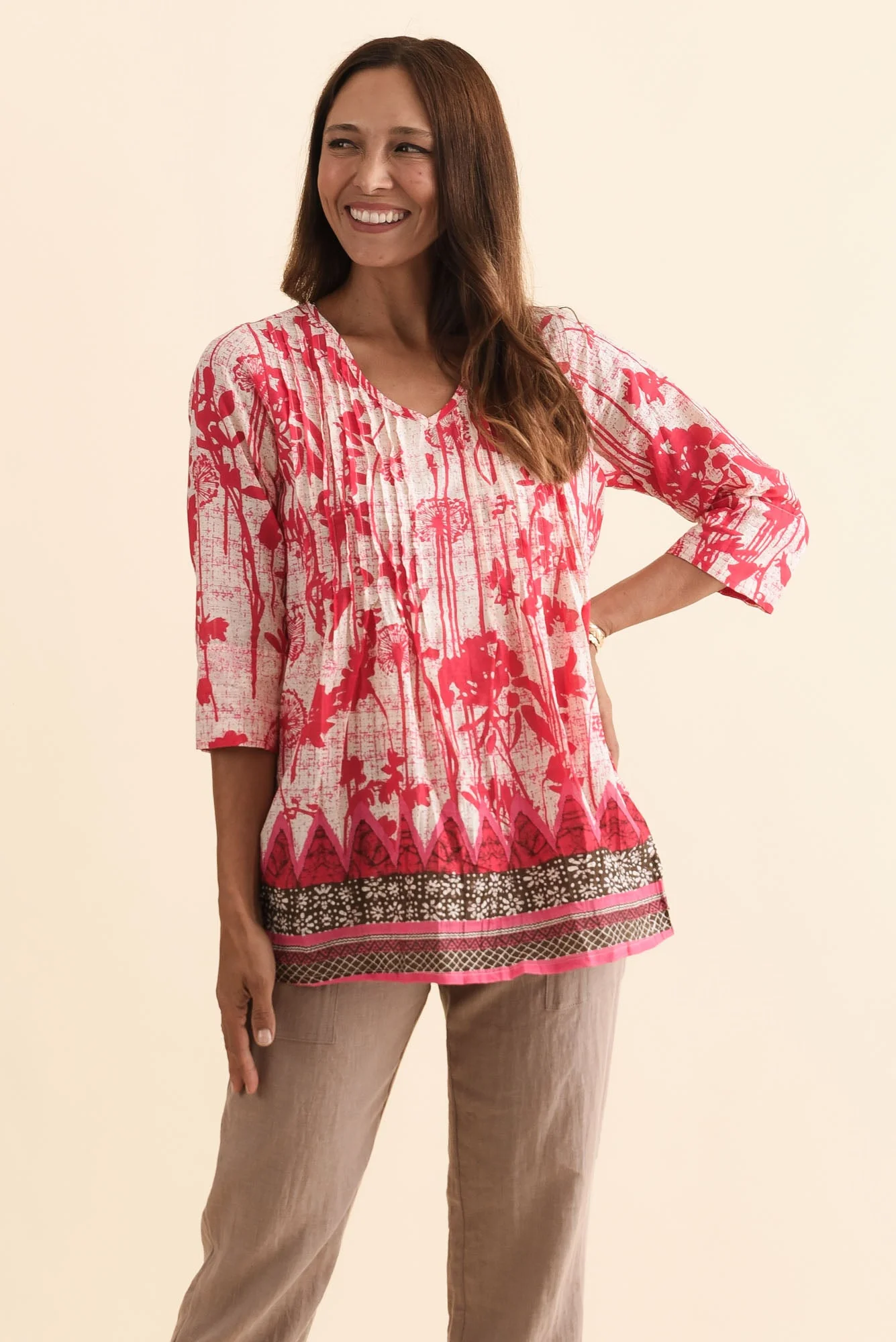 Fia Pink Dandelion Sleeved Crinkle Cotton Top - Image 2